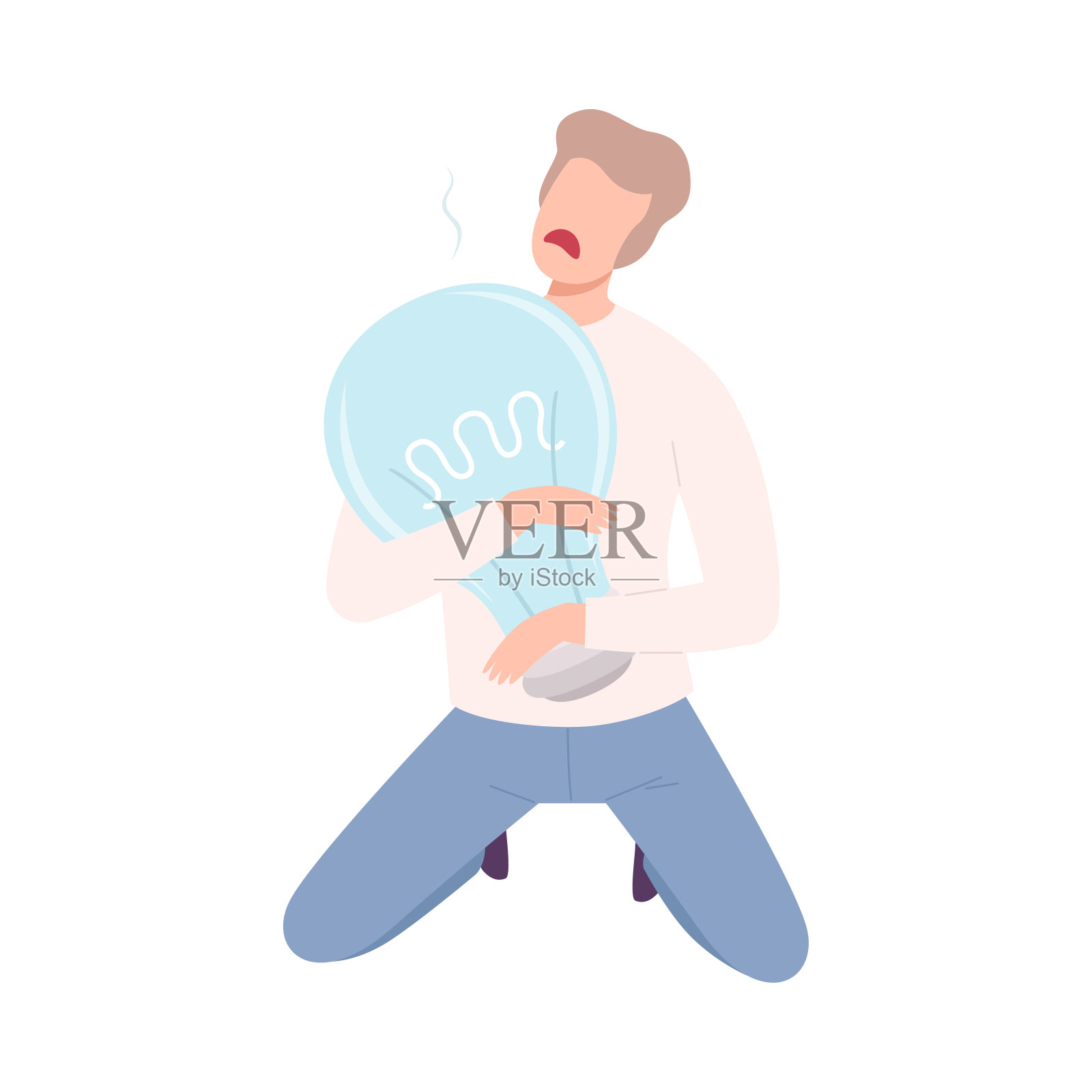 抑郁的人性格没有想法,不成功的人持有灯泡平面矢量插图插画图片素材