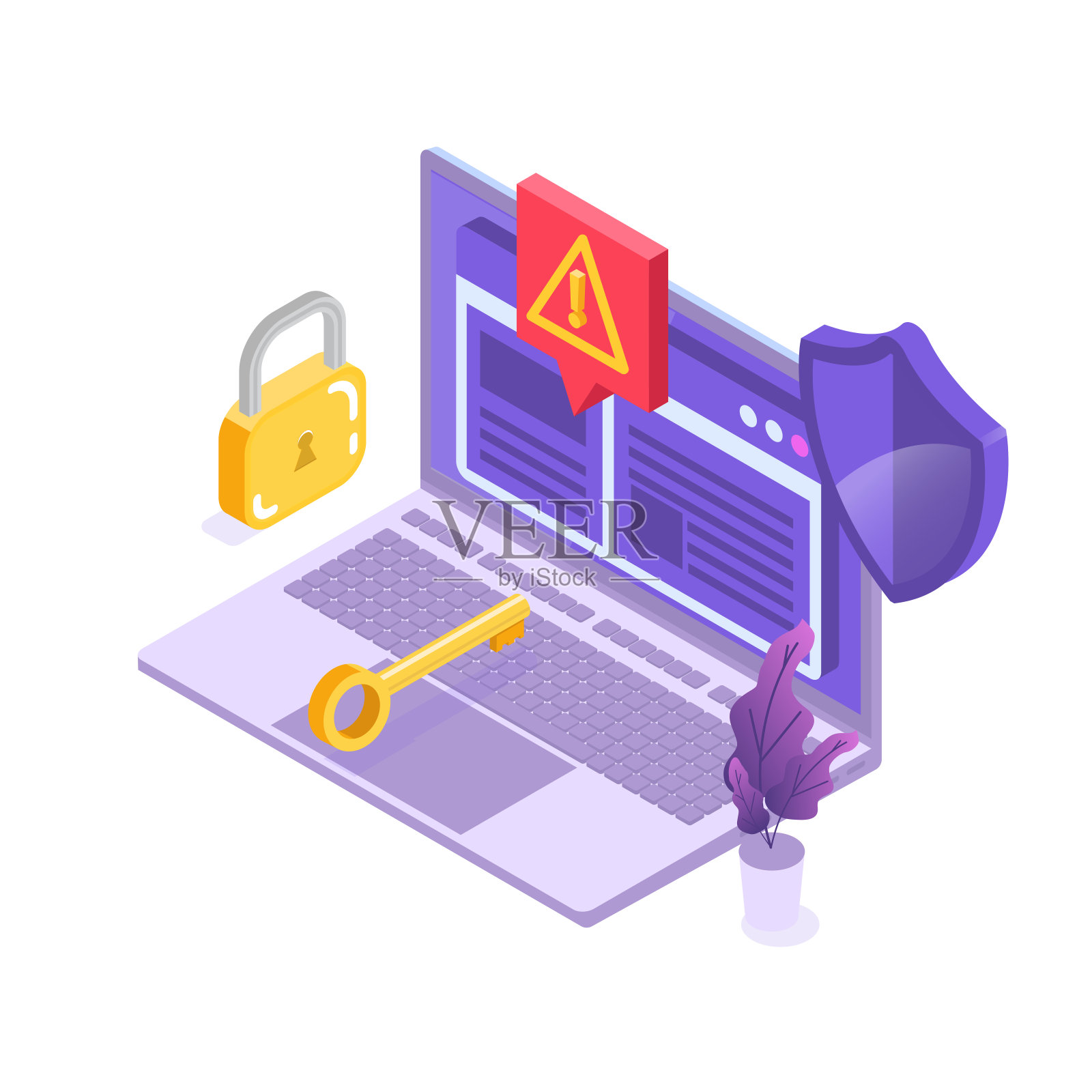 绕过网络禁令,绕过网络审查。内容控制阻断,过滤攻击性聊天信息。向量等距插图。插画图片素材