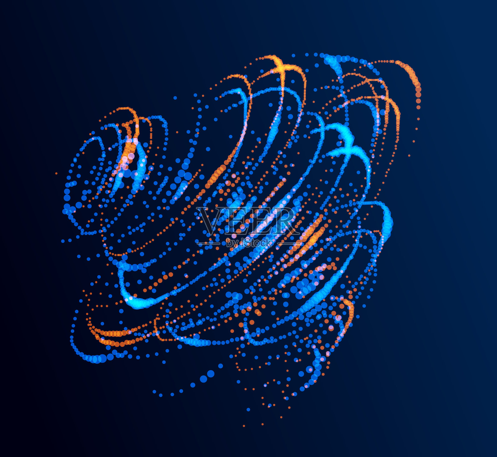 颗粒流漩涡彩色矢量抽象背景,生命形态生物主题微观旋转设计,动态点元素在漩涡运动。插画图片素材