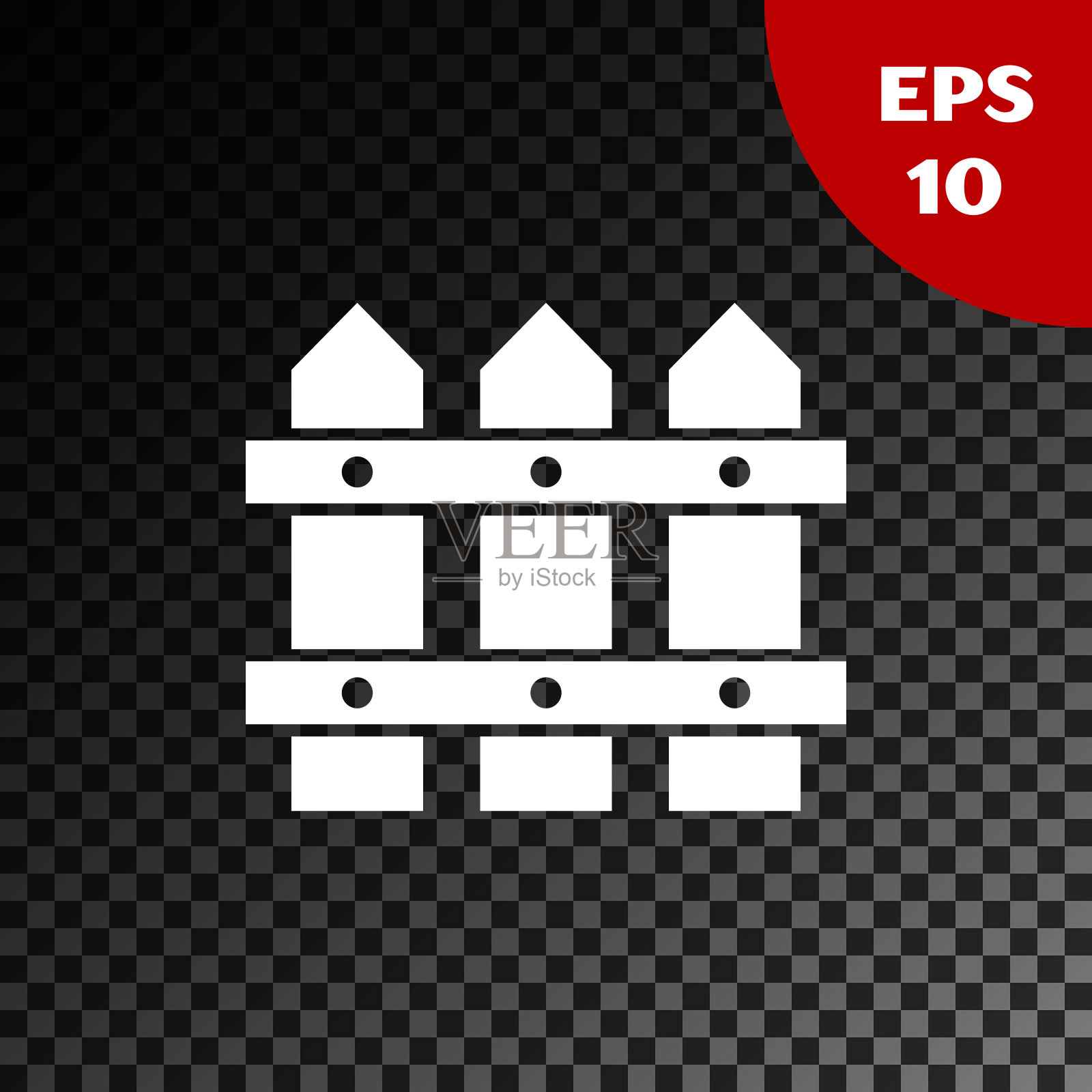 白色花园栅栏木制图标孤立在透明的黑暗背景。矢量图插画图片素材