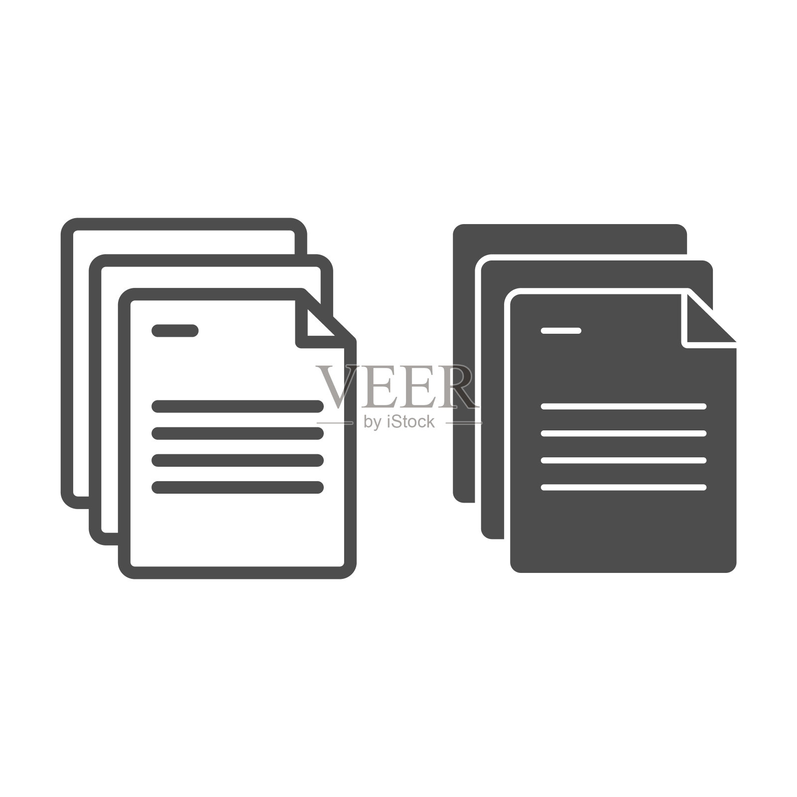 文档文件、线条和字形图标。页面矢量插图孤立在白色。办公室笔记大纲风格设计,专为网页和应用程序设计。图标素材