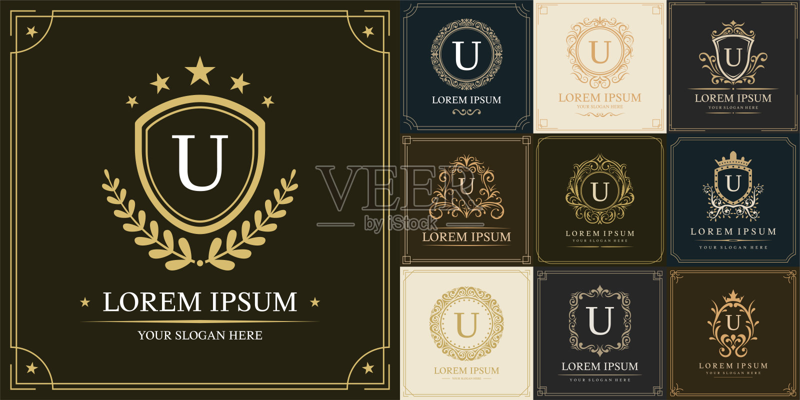 豪华标志模板,首字母类型U,矢量插图插画图片素材