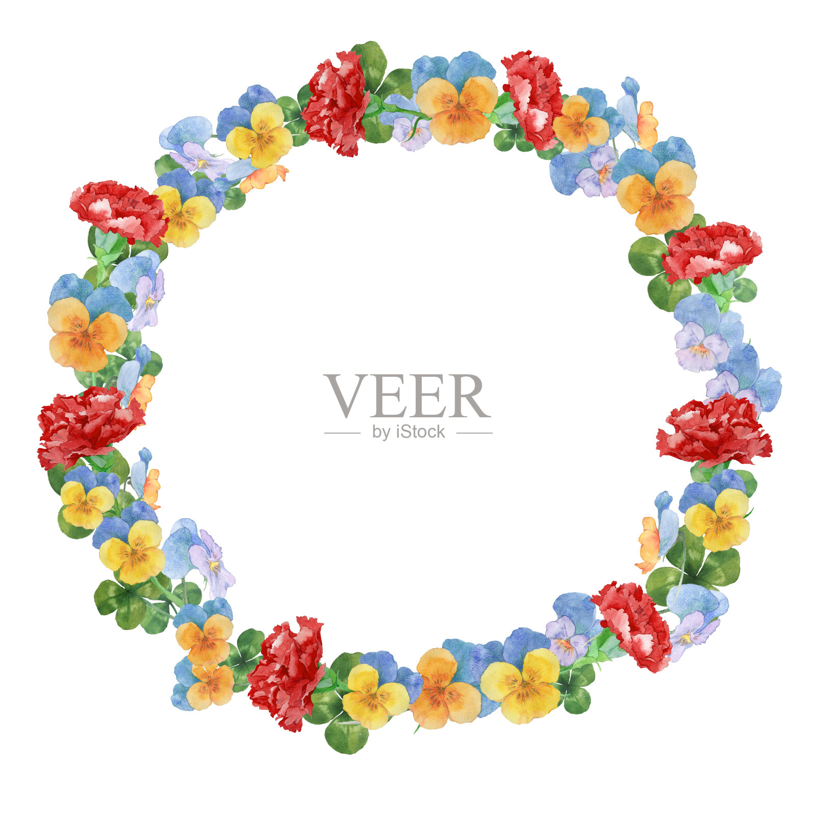 红色康乃馨和三色堇插画图片素材