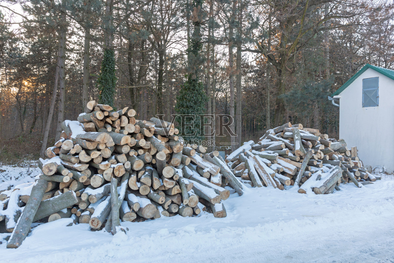 柴火在小屋照片摄影图片
