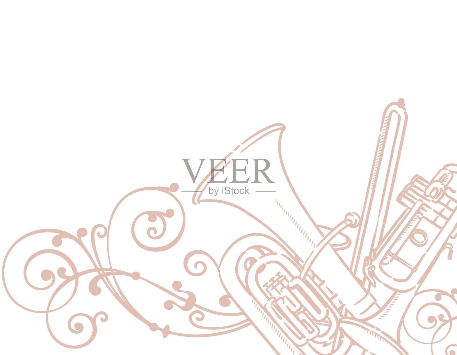 音乐主题背景与铜管乐器。插画图片素材