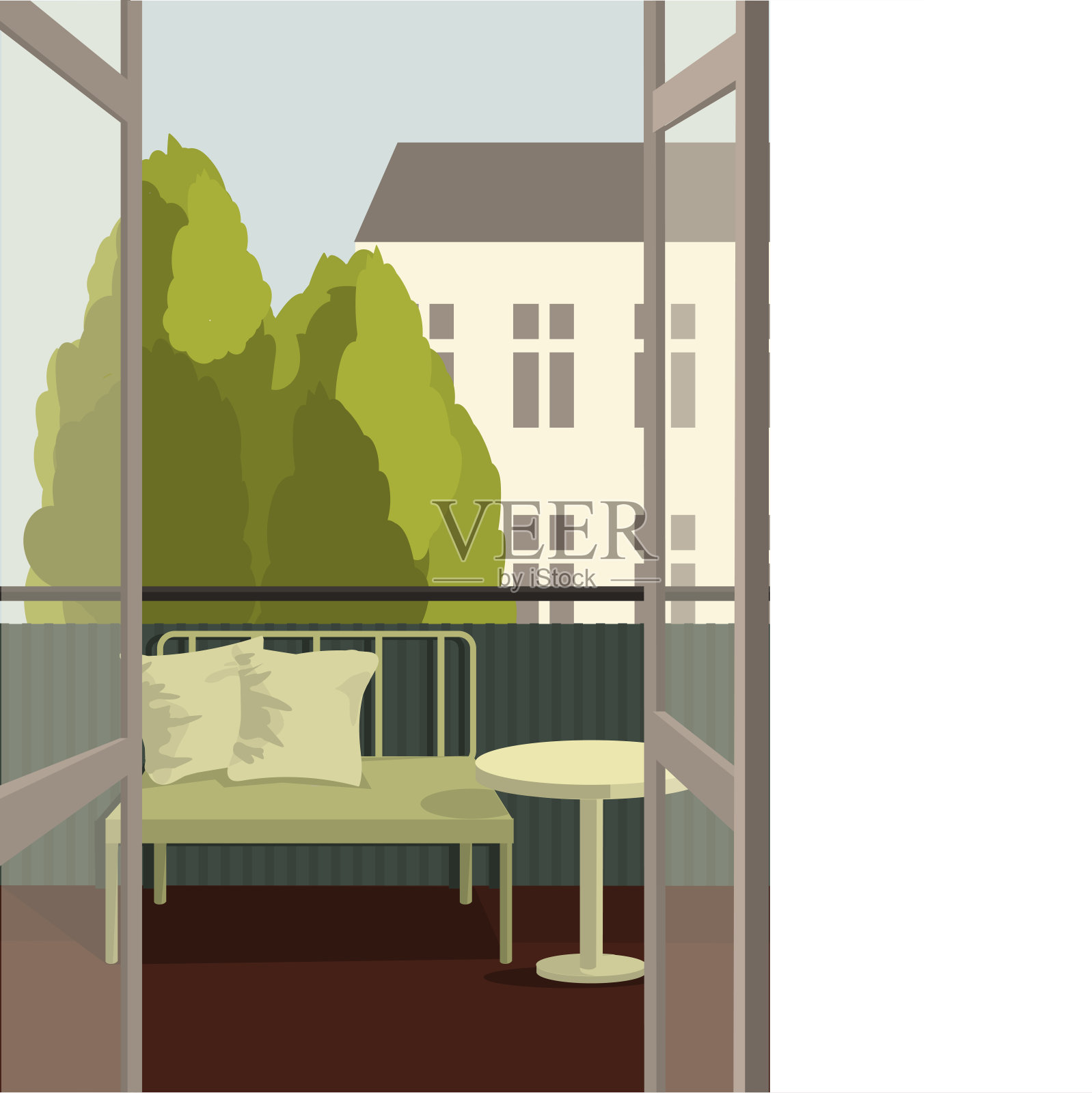 阳台上。城市里的夏天。插画图片素材