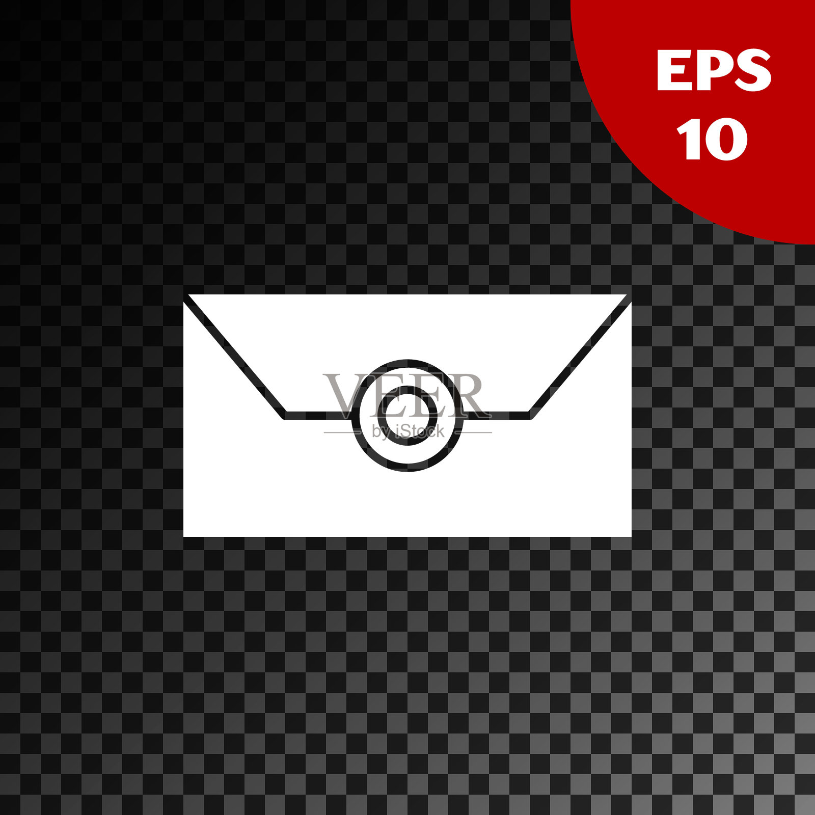 白色信封与圣诞派对邀请卡图标孤立在透明的黑色背景。圣诞快乐,恭贺新禧。矢量图插画图片素材