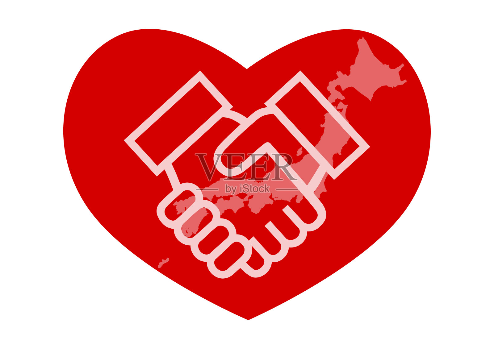 日本地图和握手。心形的图标。矢量插图。插画图片素材