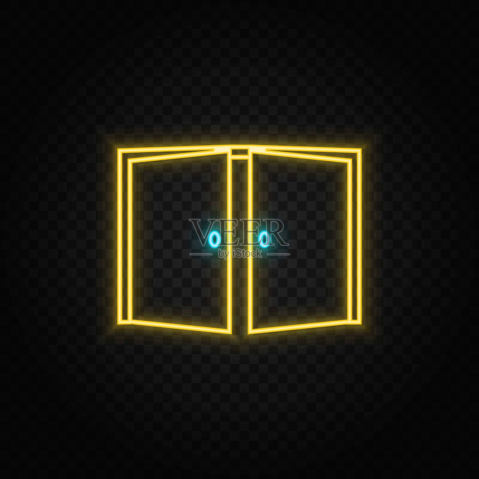 门,打开,图标霓虹灯图标。蓝色和黄色霓虹灯矢量图标。插画图片素材