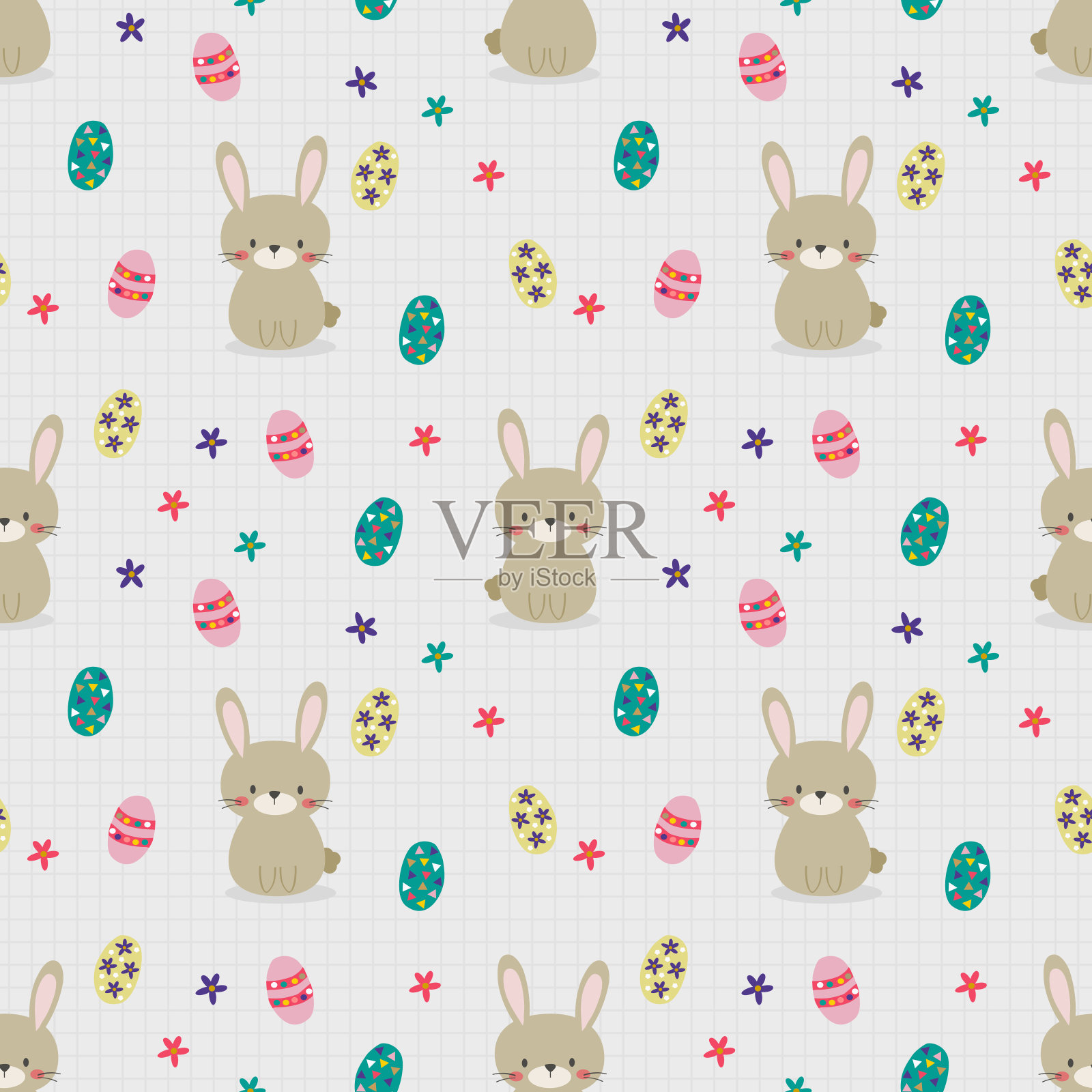 可爱的兔子和复活节彩蛋无缝图案。插画图片素材