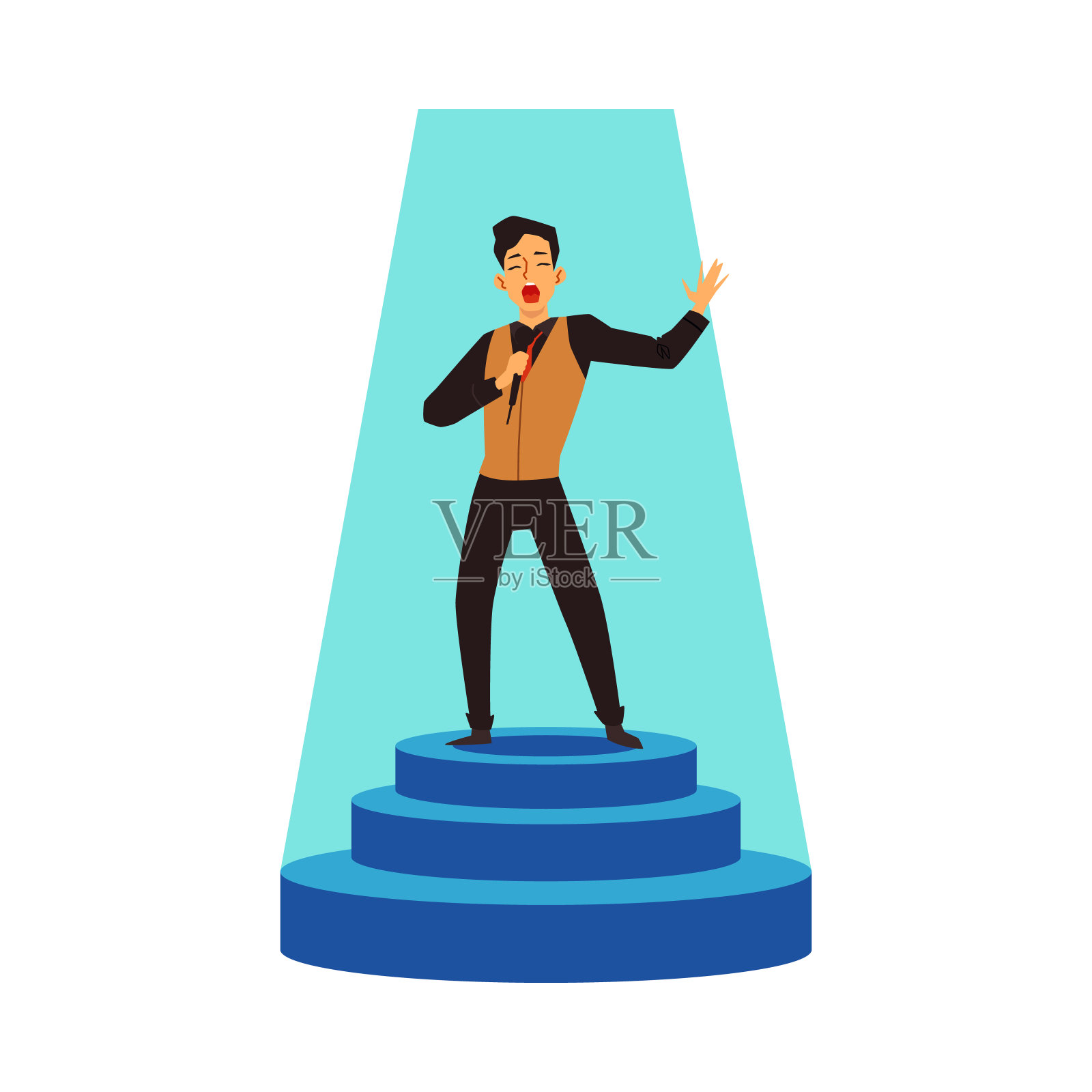 才艺表演演员在台座上演唱,平面矢量插图孤立。插画图片素材