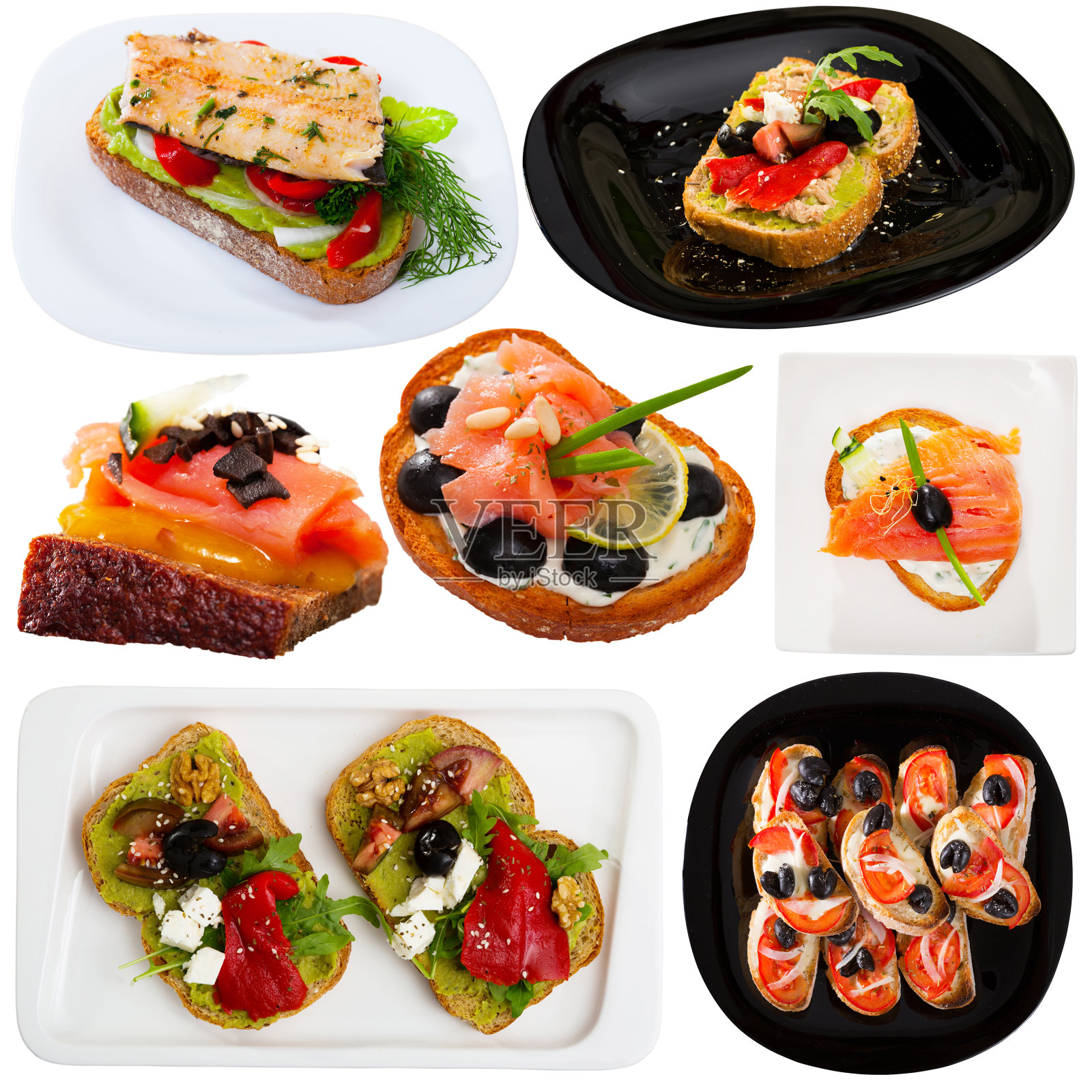 一堆土司和三明治孤立在白色上照片摄影图片