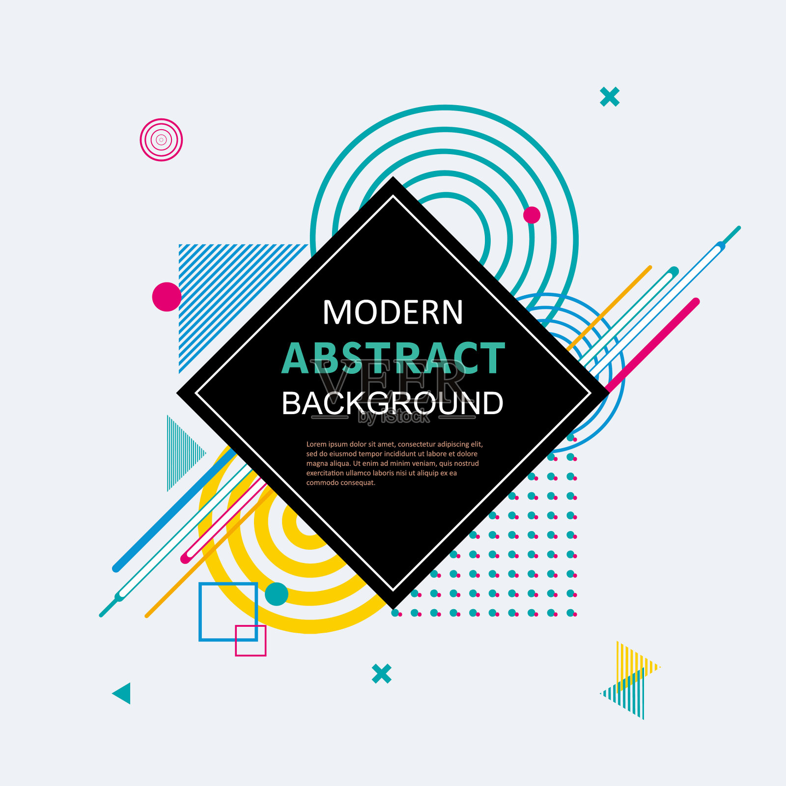 现代几何抽象图案色彩全设计与方形徽章。每股收益10向量。用于背景现代设计,模板,封面,装饰,小册子,传单。插画图片素材