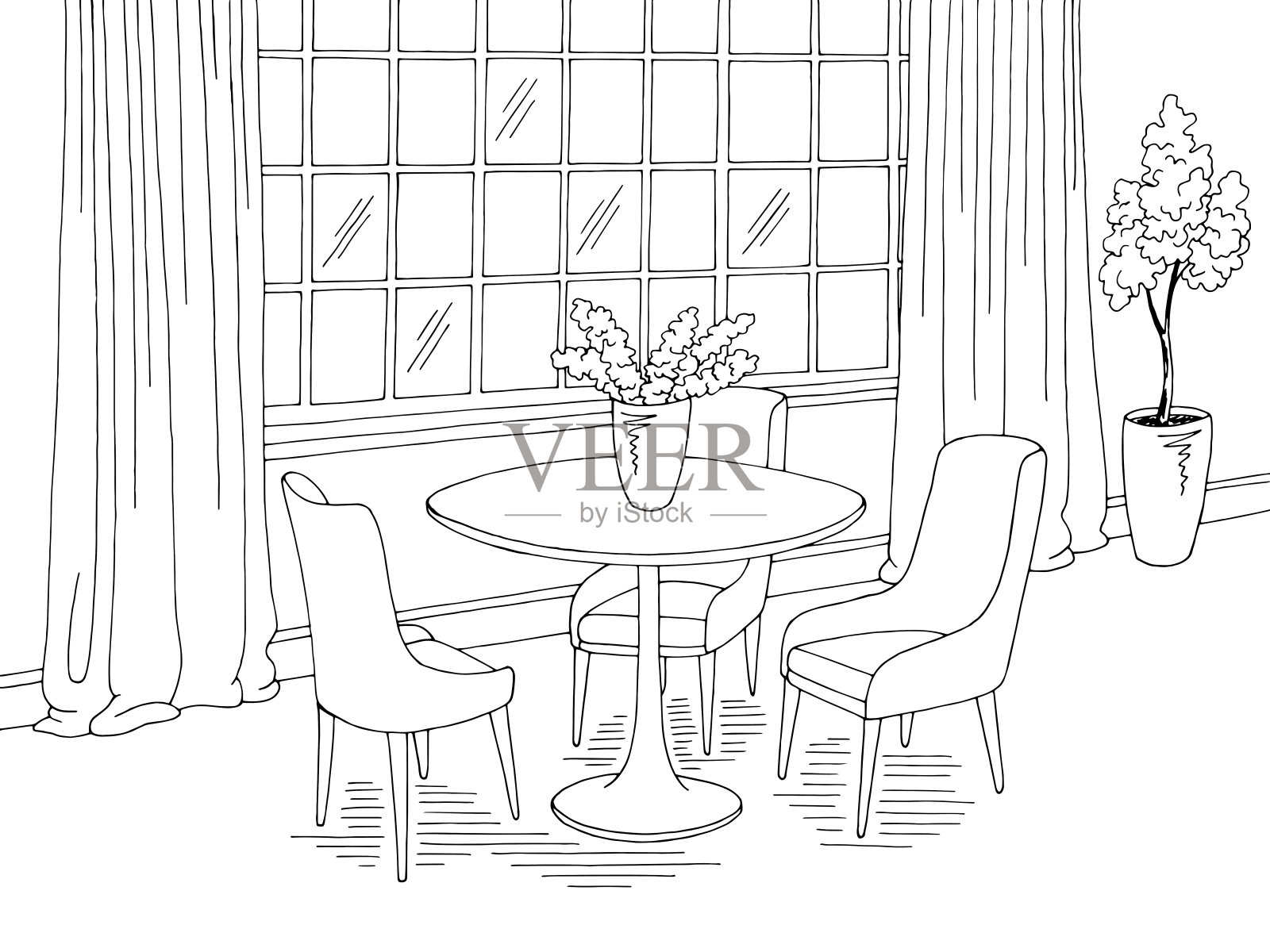 餐厅家居室内图形黑白素描插图矢量插画图片素材