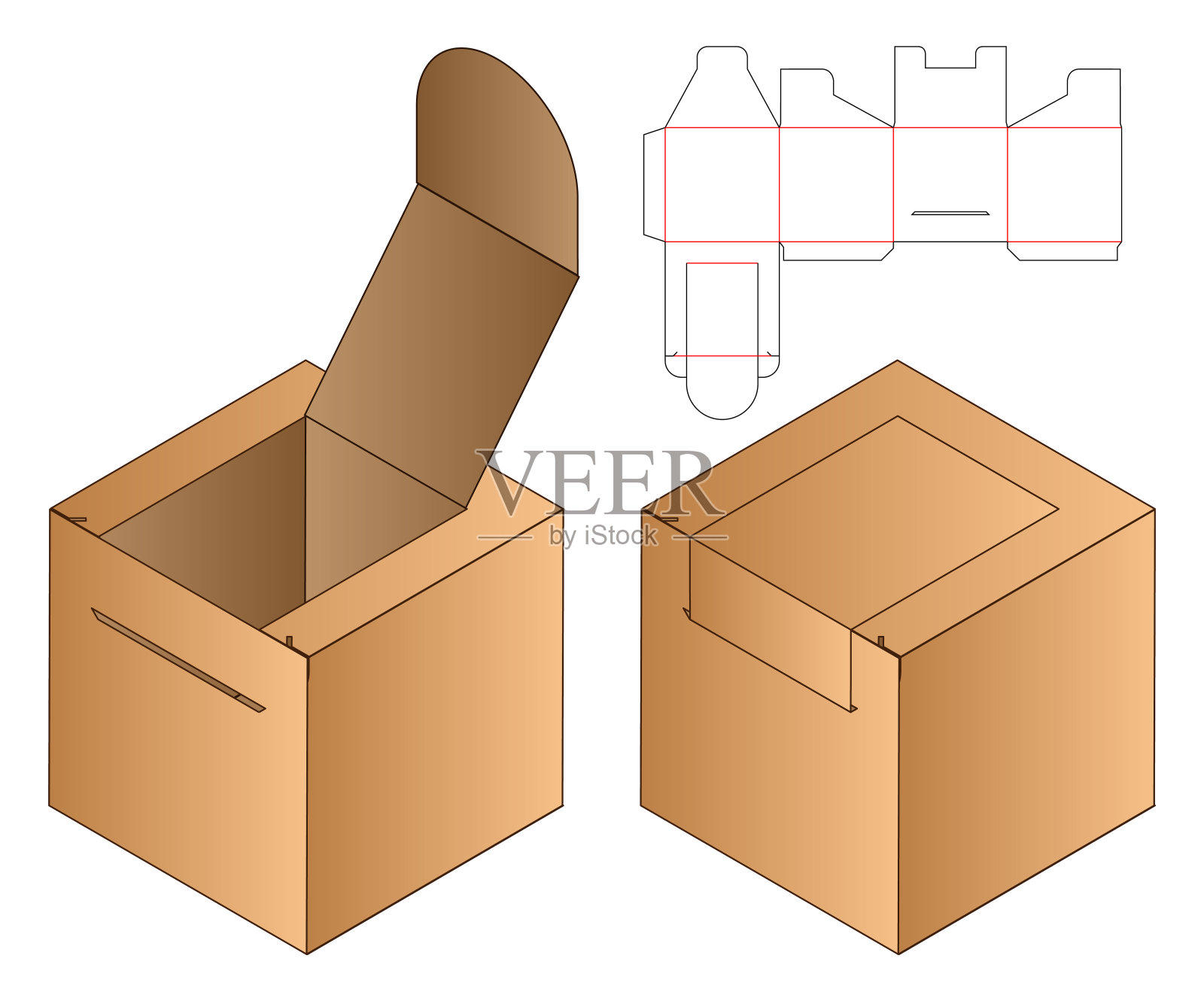 包装盒模切模板设计。三维模型插画图片素材