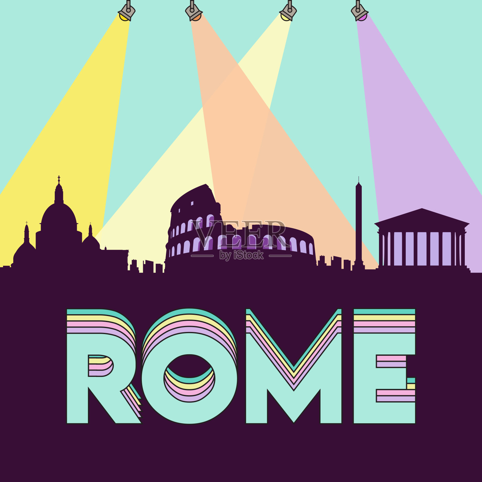 罗马意大利天际线轮廓平面设计矢量插图插画图片素材