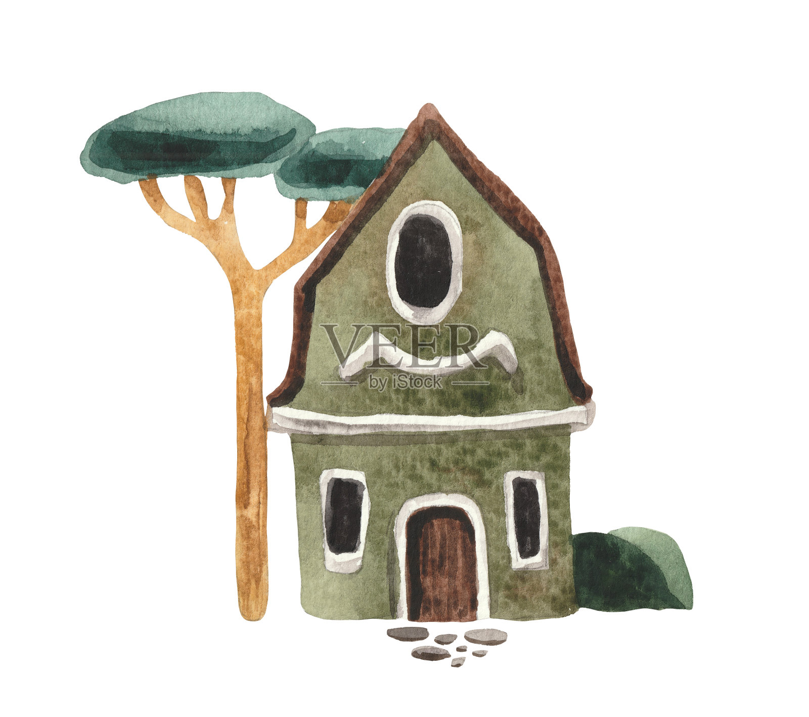 带有圆形天窗的欧式房子插画图片素材