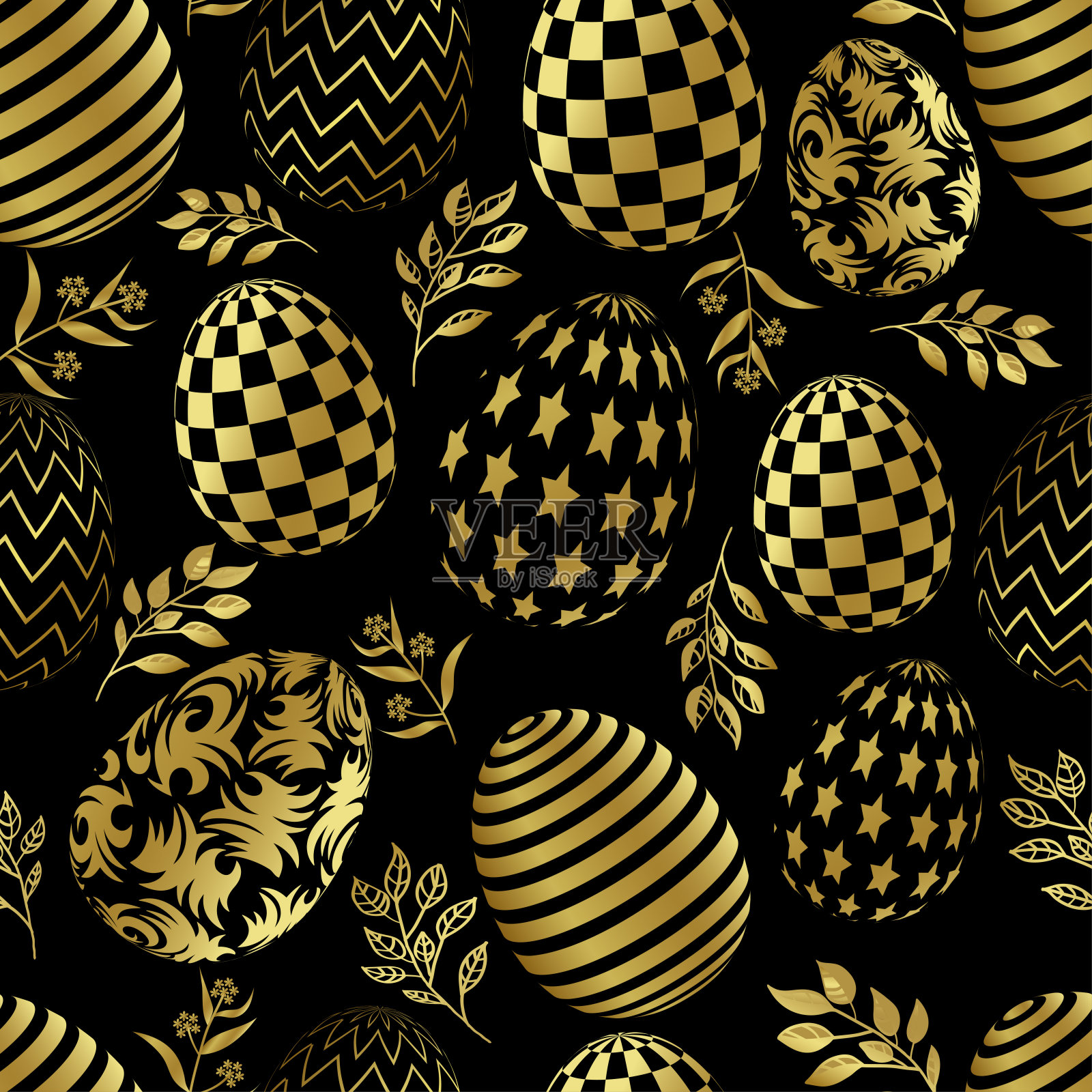 金蛋带有几何图案,抽象点缀插画图片素材