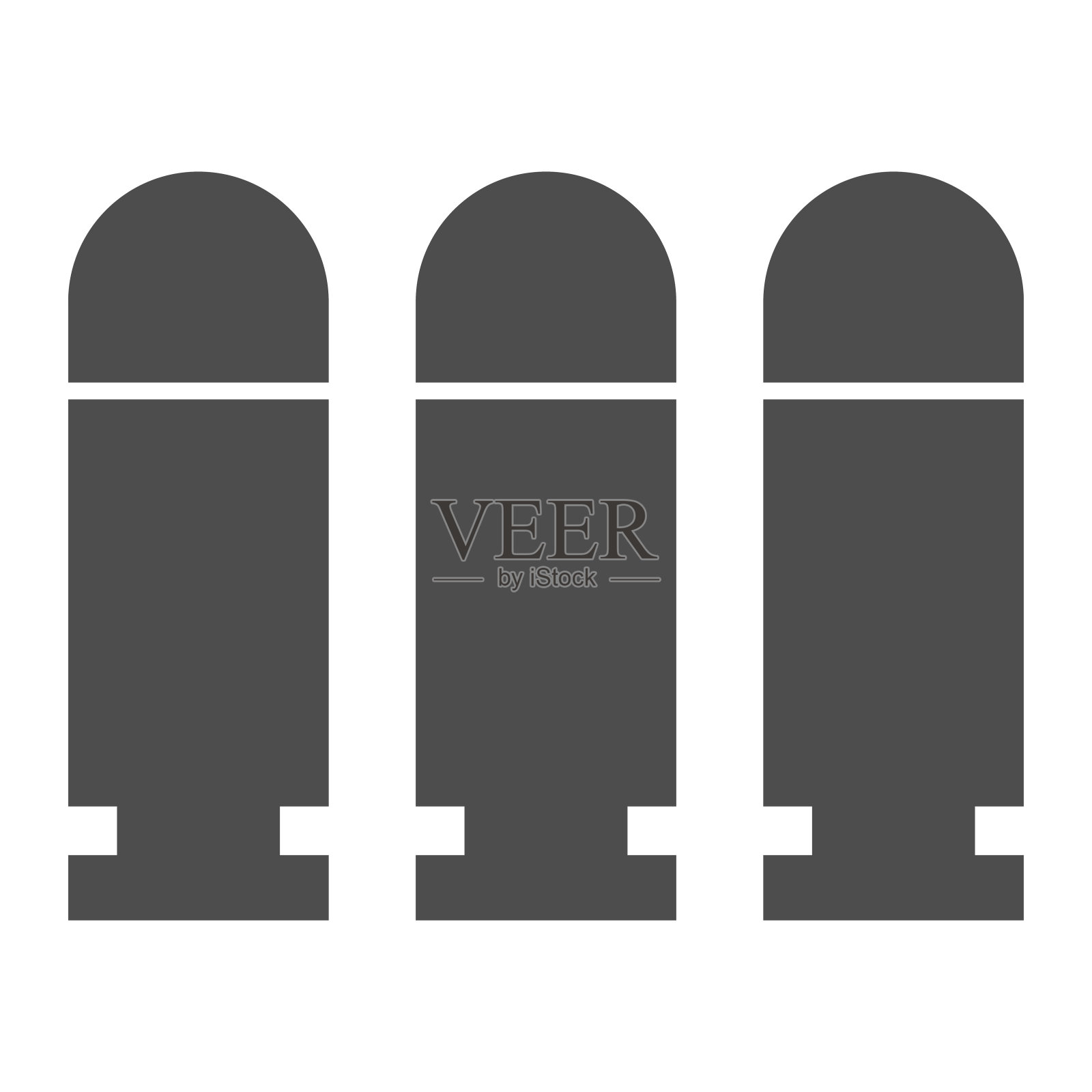 三颗子弹固体图标。军用弹药筒、子弹武器弹药符号,白底象形文字样式。移动概念和网页设计的战争标志。矢量图形。图标素材