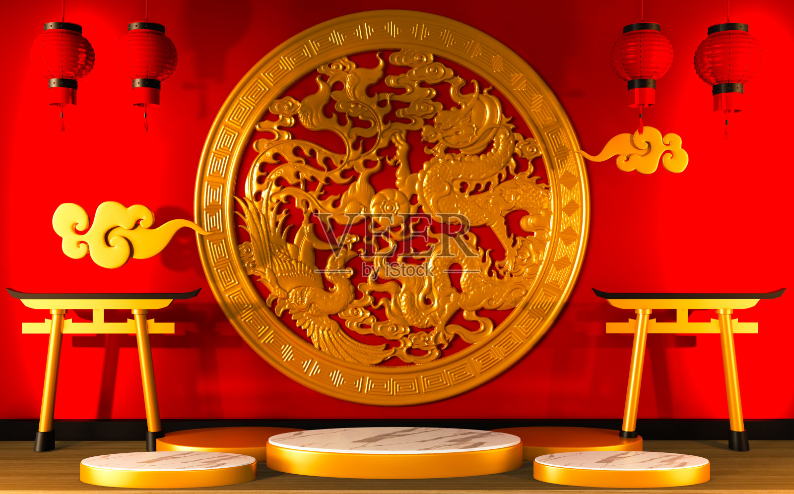 讲台-基座为传统的日本产品编辑。3 d rednering照片摄影图片