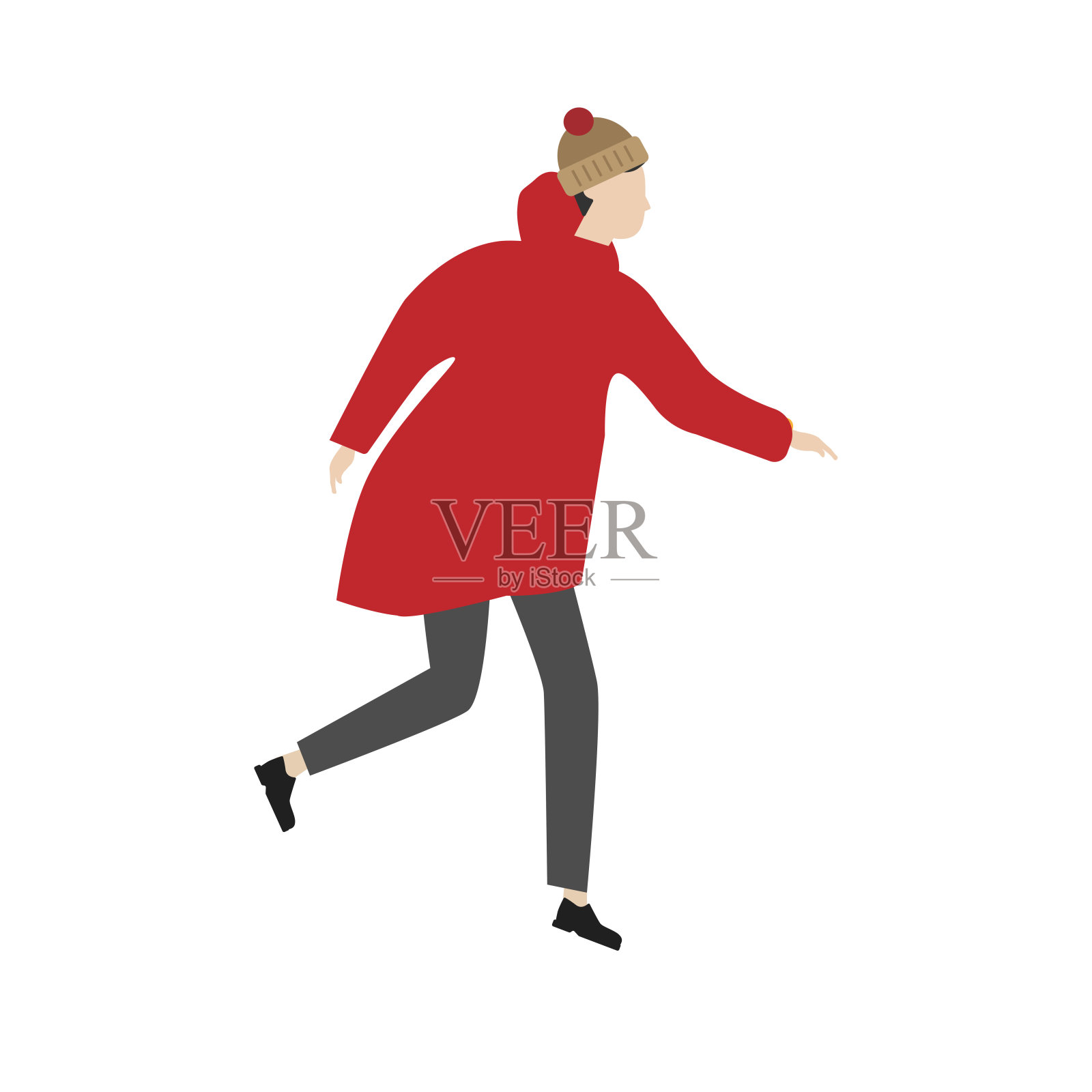 那个戴帽子穿羽绒服的男人。平面卡通人物孤立在白色背景。eps插画图片素材