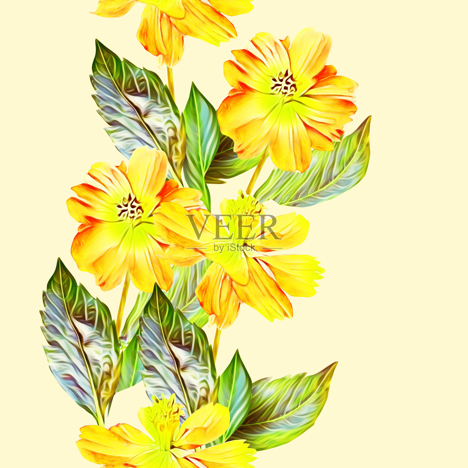 花无缝花环5和6,设计。插画图片素材