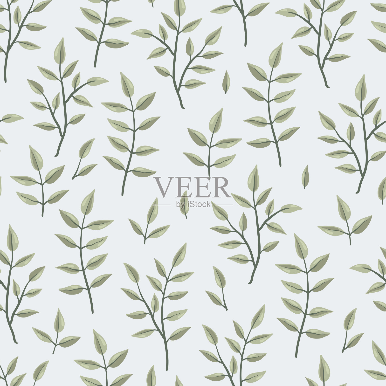 可爱的手绘树枝无缝背景,涂鸦树叶背景,伟大的纺织品,横幅,壁纸-矢量设计插画图片素材