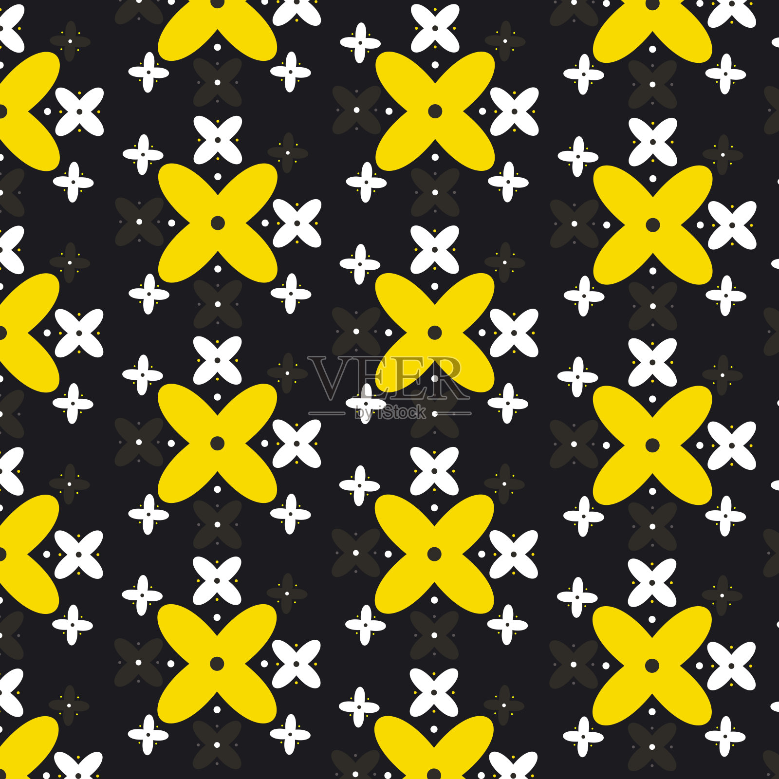 无缝重复图案与花在白色和黄色的黑色背景。矢量图插画图片素材