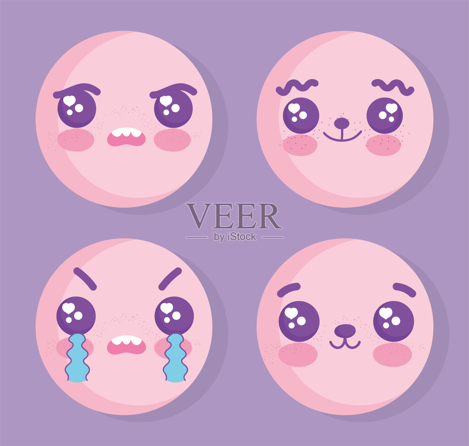 表情符号卡哇伊卡通表情脸集插画图片素材