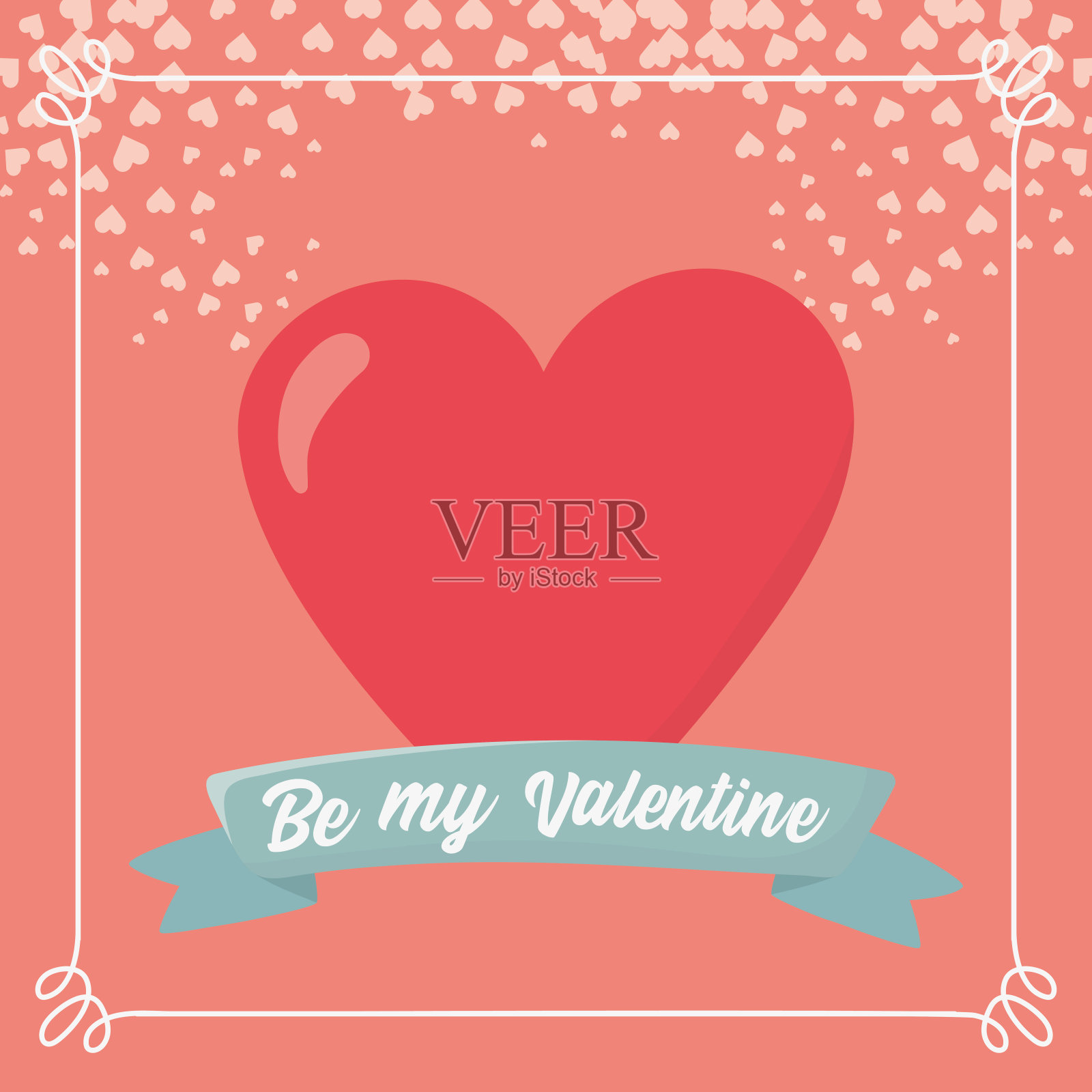 情人节快乐,红心爱心装饰相框卡插画图片素材