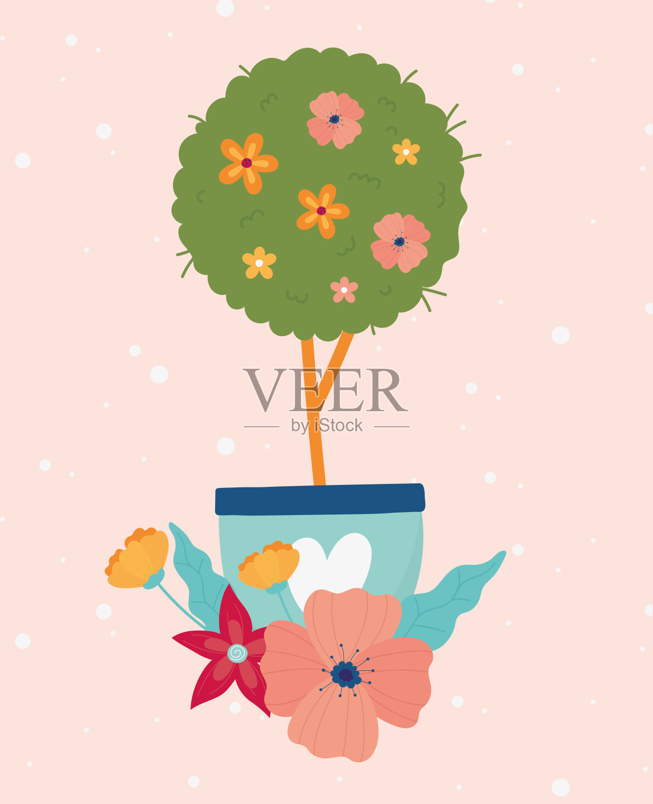 32、快乐春树花在盆花里装饰插画图片素材