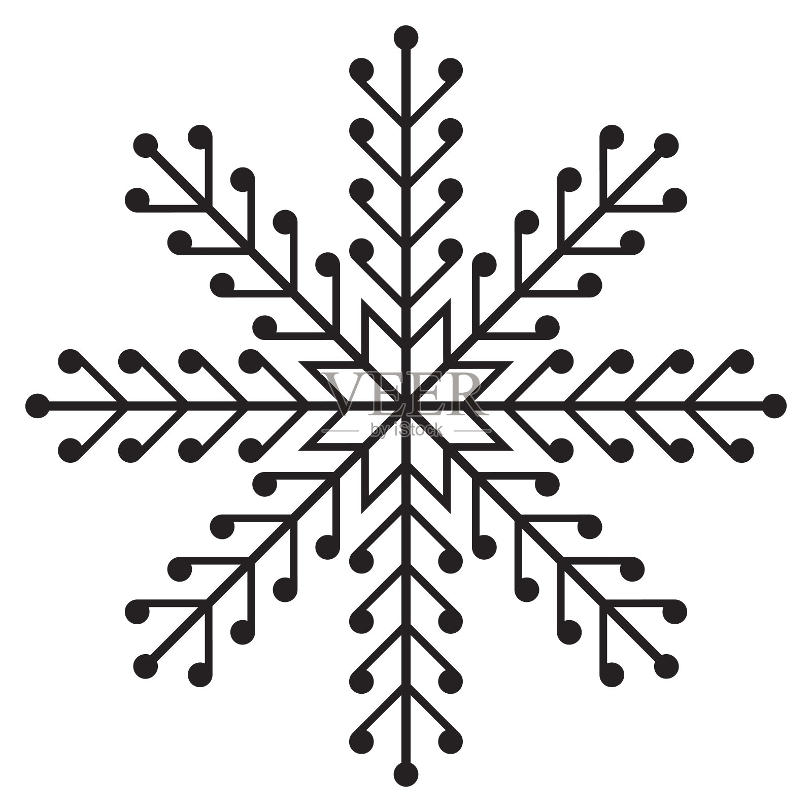 黑色雪花图标孤立在白色背景。矢量插图。插画图片素材