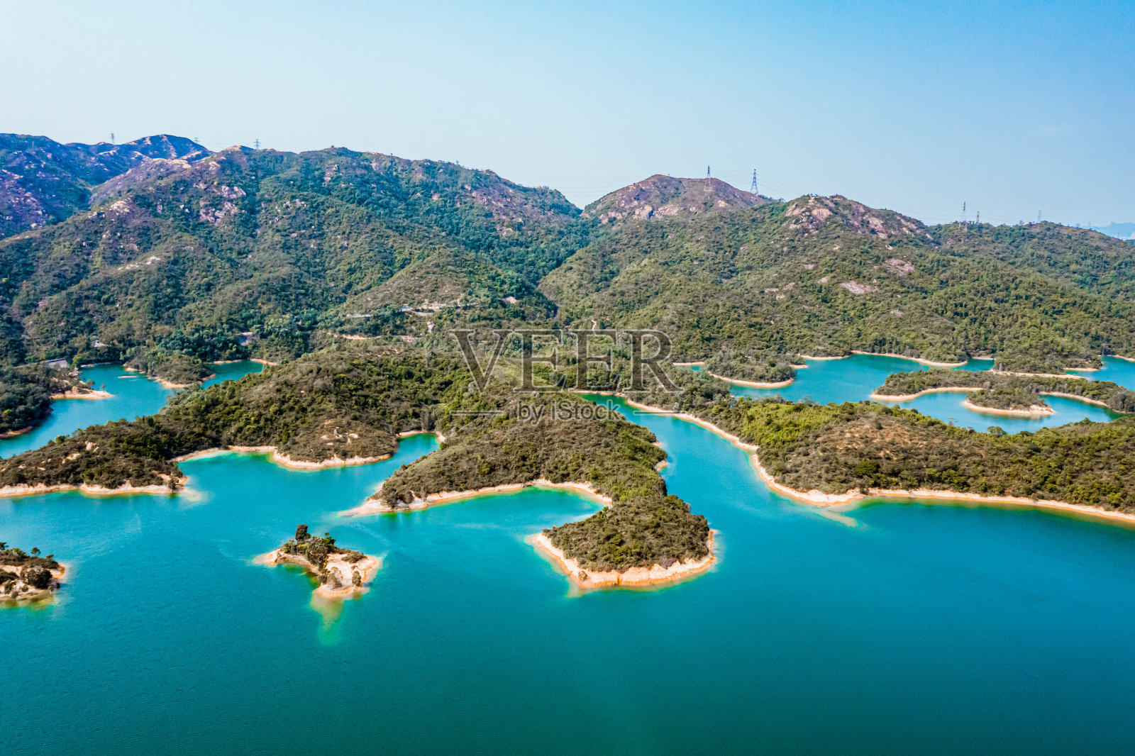 无人机俯瞰香港大榄涌水塘照片摄影图片