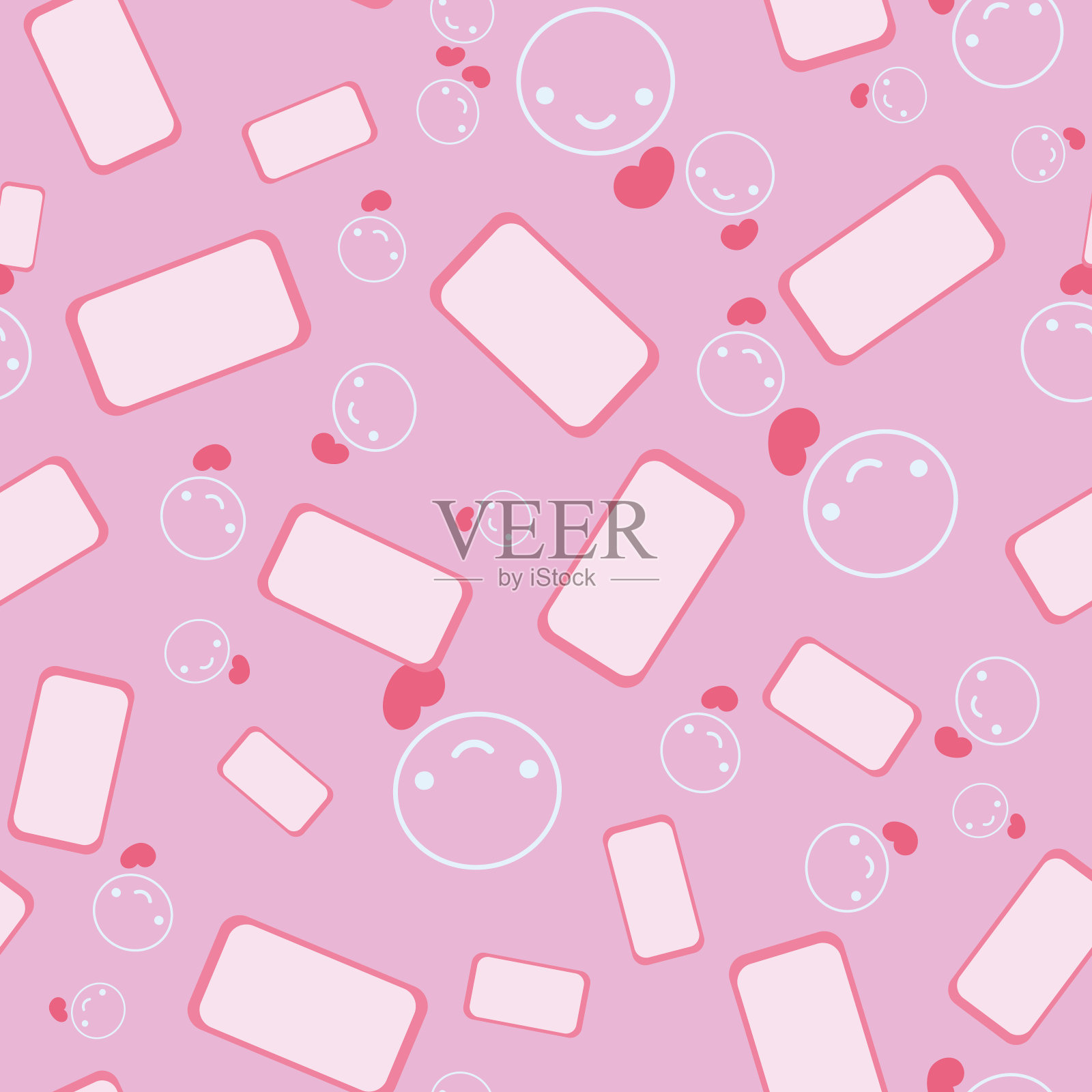 粉色无缝矢量模式与分散的手机插画图片素材