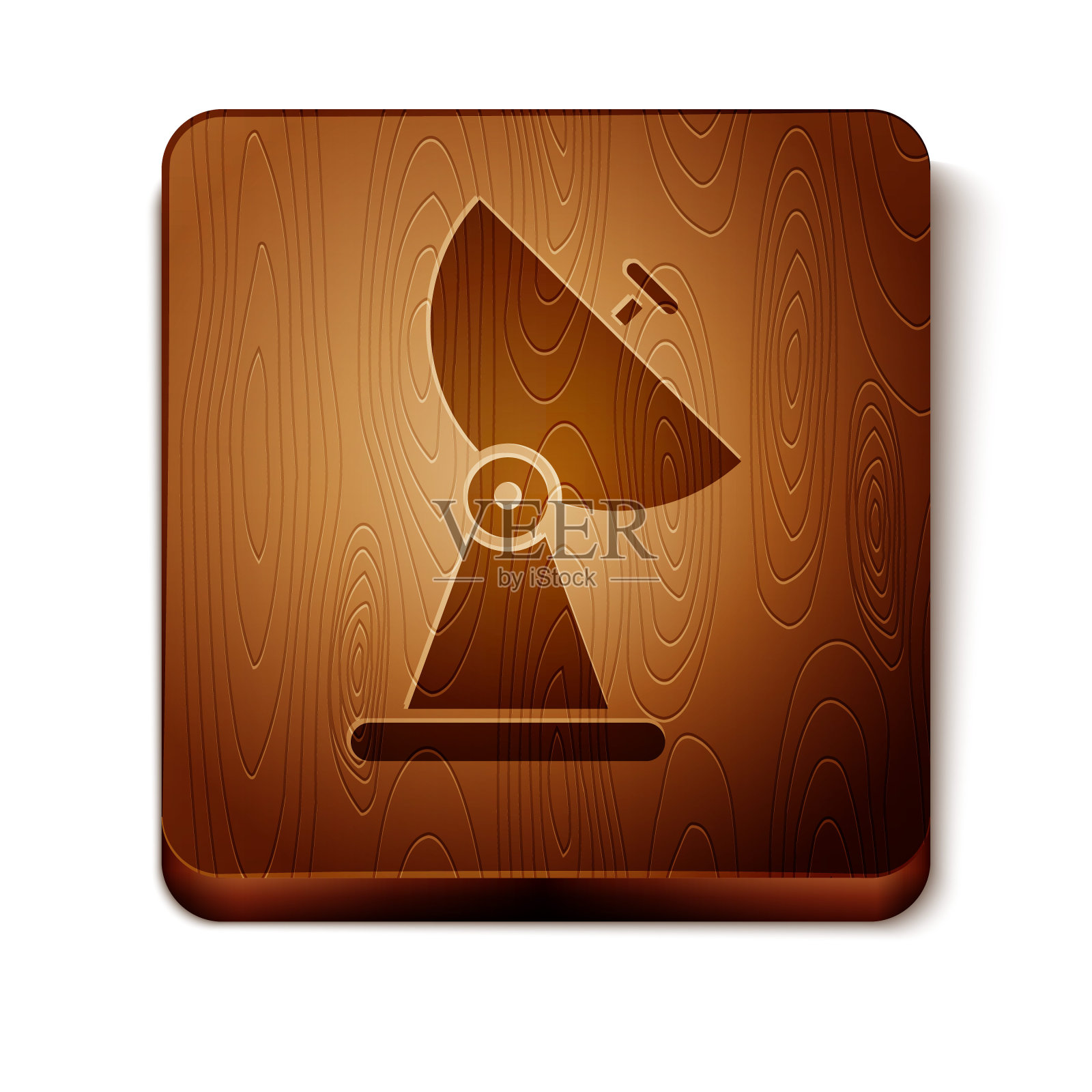 棕色雷达图标孤立在白色背景上。搜索系统。卫星信号。木制方形按钮。矢量图插画图片素材