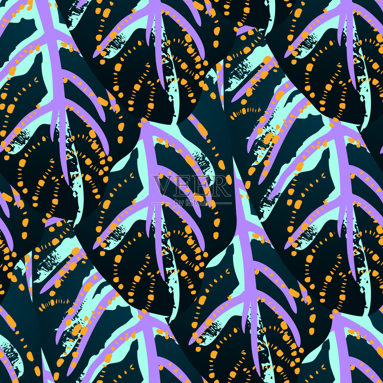 热带的叶子。现代的主题。丛林打印。树叶插画图片素材