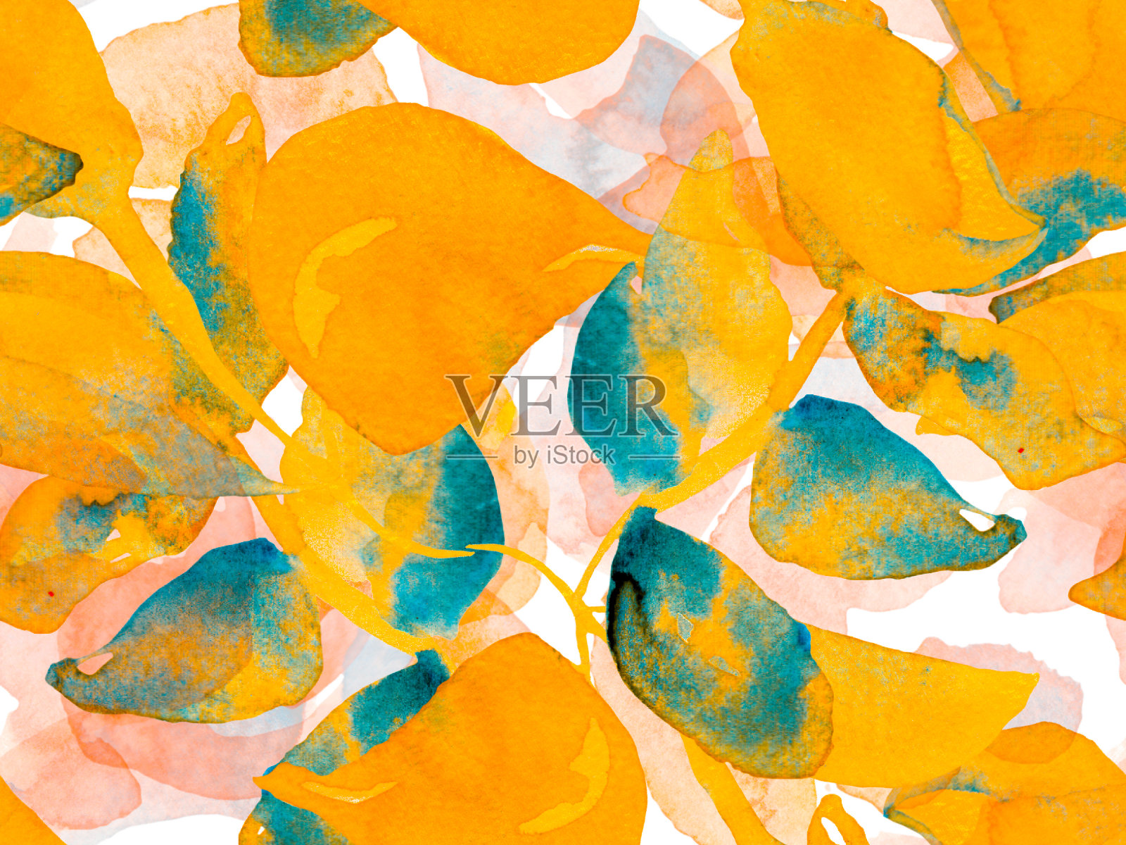 水彩叶子无缝图案。插画图片素材