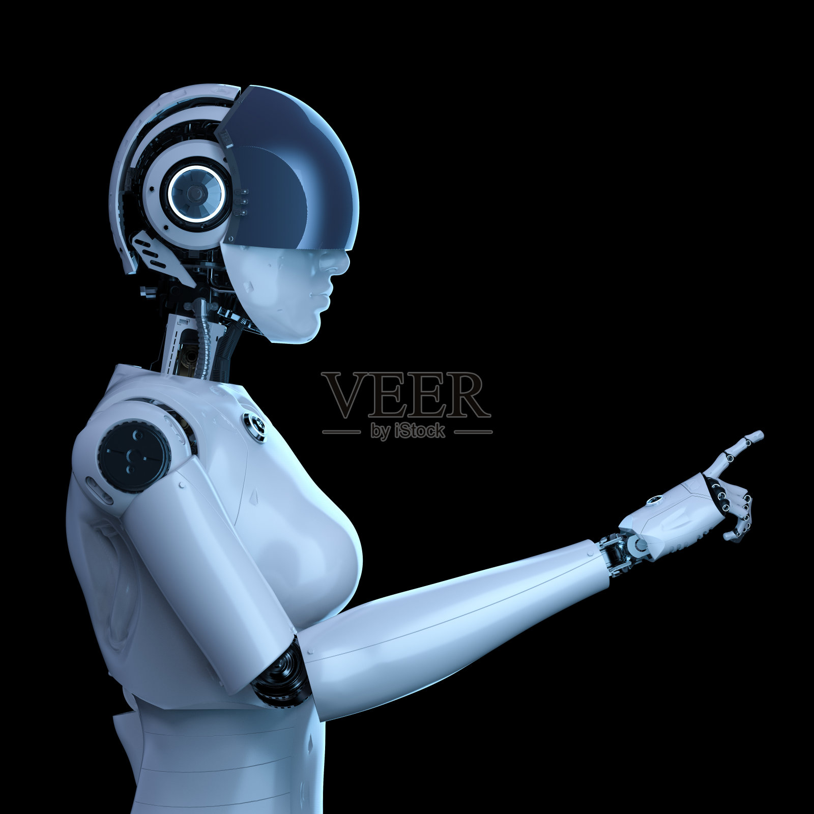 女性机器人手指点照片摄影图片