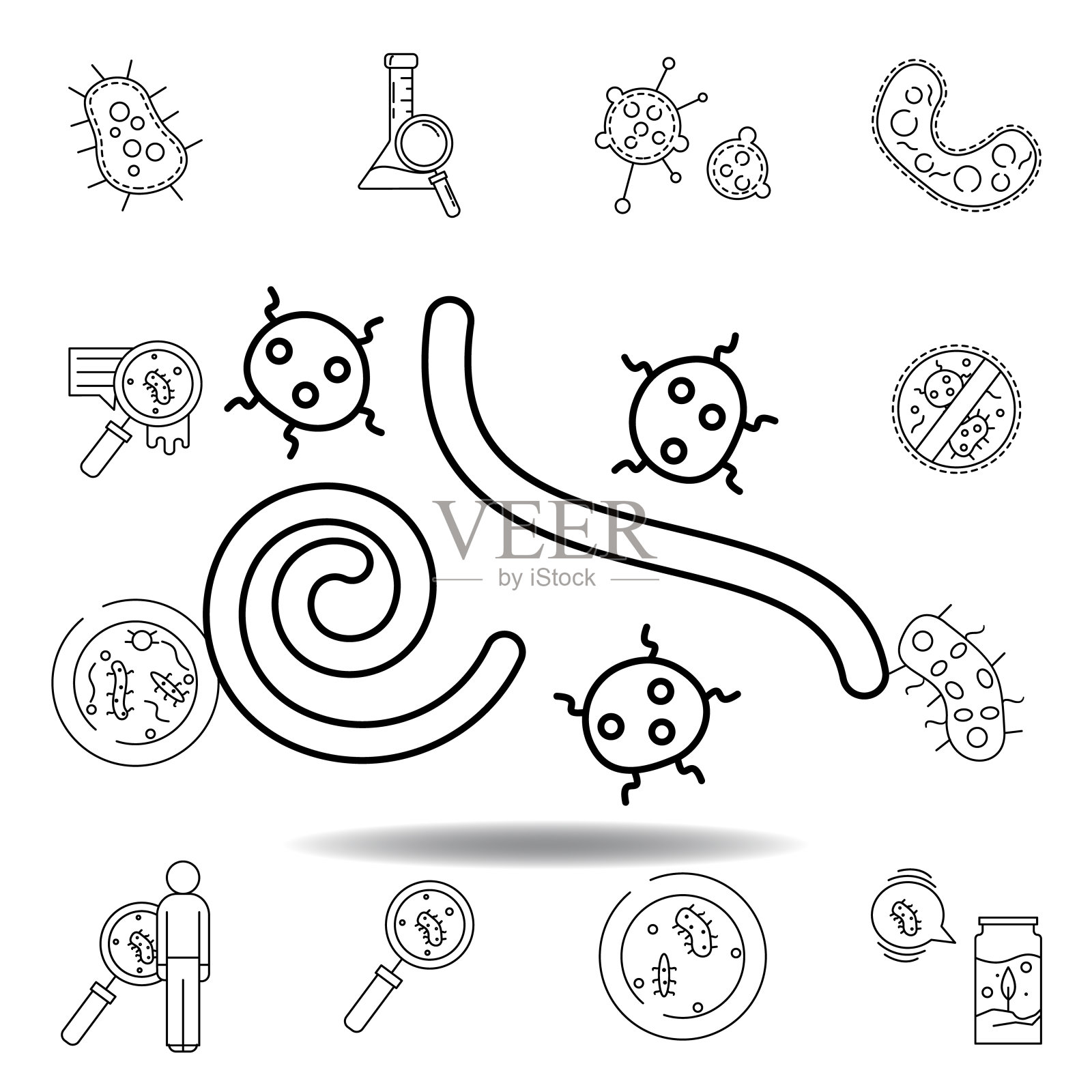 寄生虫动物的疾病线图标。细菌病毒插图图标元素。标志符号可用于web logo移动应用UI UX插画图片素材