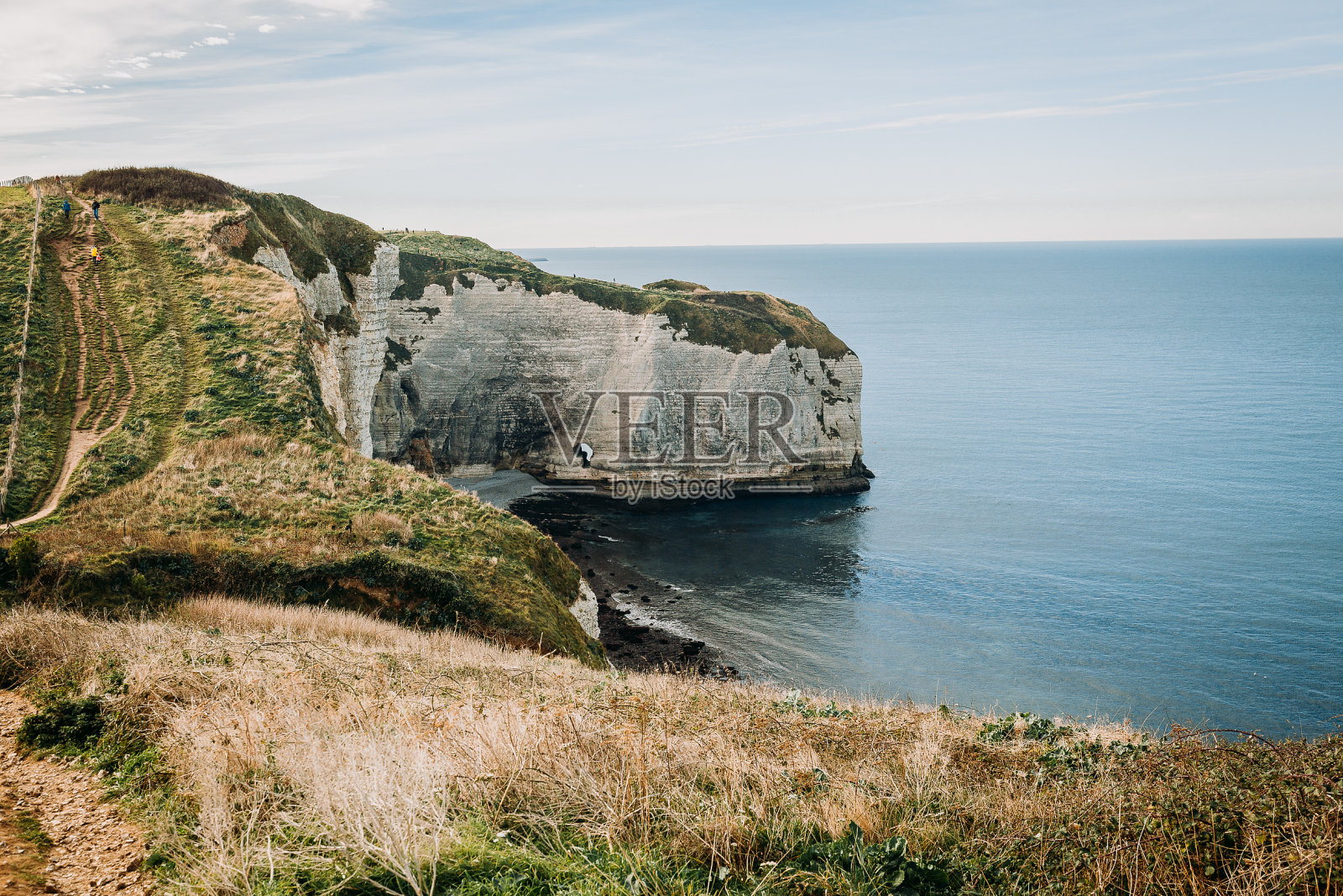 法国诺曼底埃特尔塔的悬崖和海滩场景照片摄影图片