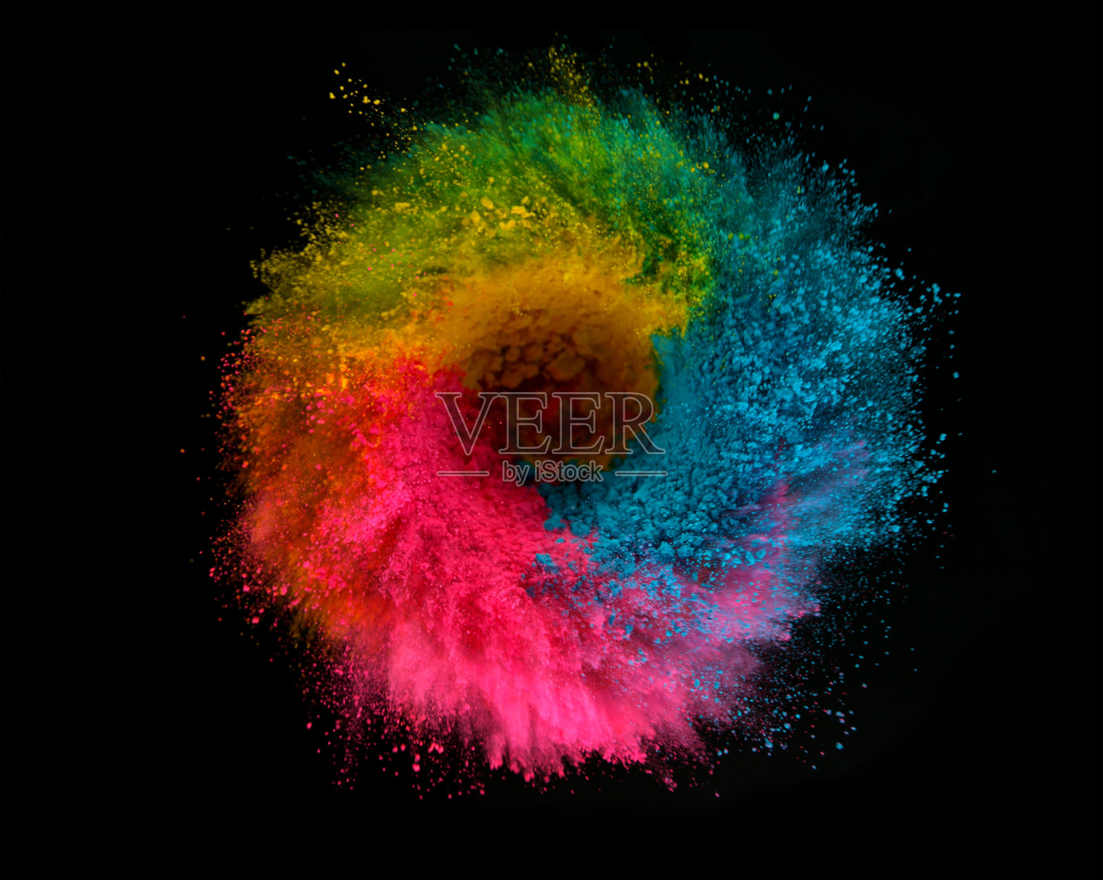 彩色粉末在黑色背景上爆炸照片摄影图片