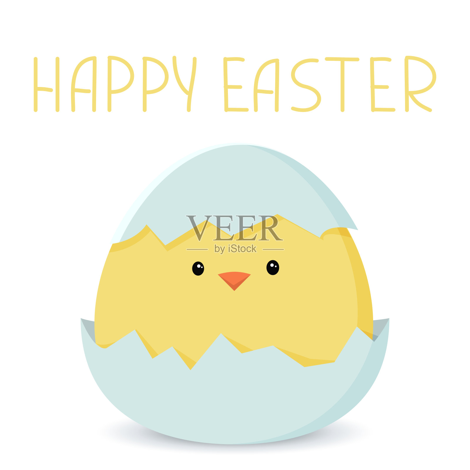 复活节卡片上有一只孵出的小鸡。矢量插图在简单的平面风格。丰富多彩的股票插图插画图片素材
