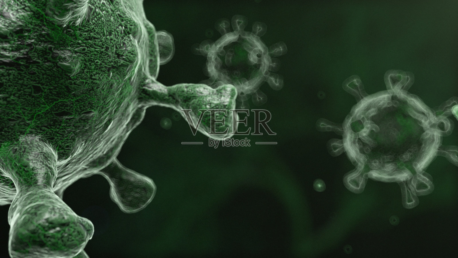 电脑生成部分冠状病毒细胞或微生物的3d宏图照片摄影图片