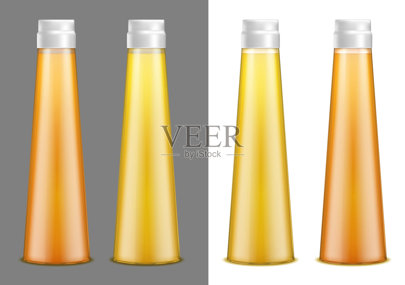 矢量玻璃瓶子与黑色盖与油或果汁插画图片素材