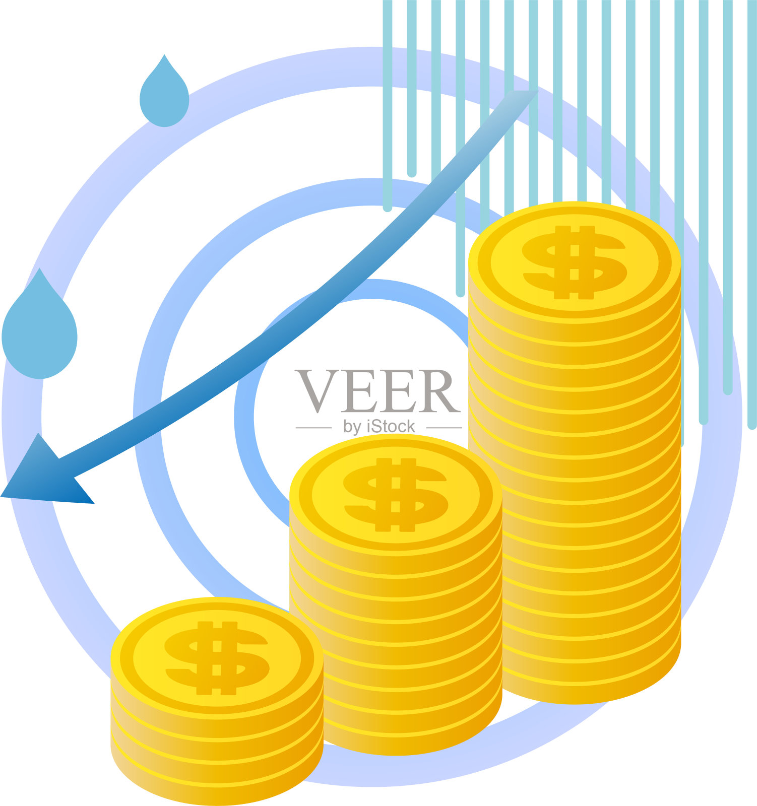 有向下箭头的美元硬币插画图片素材