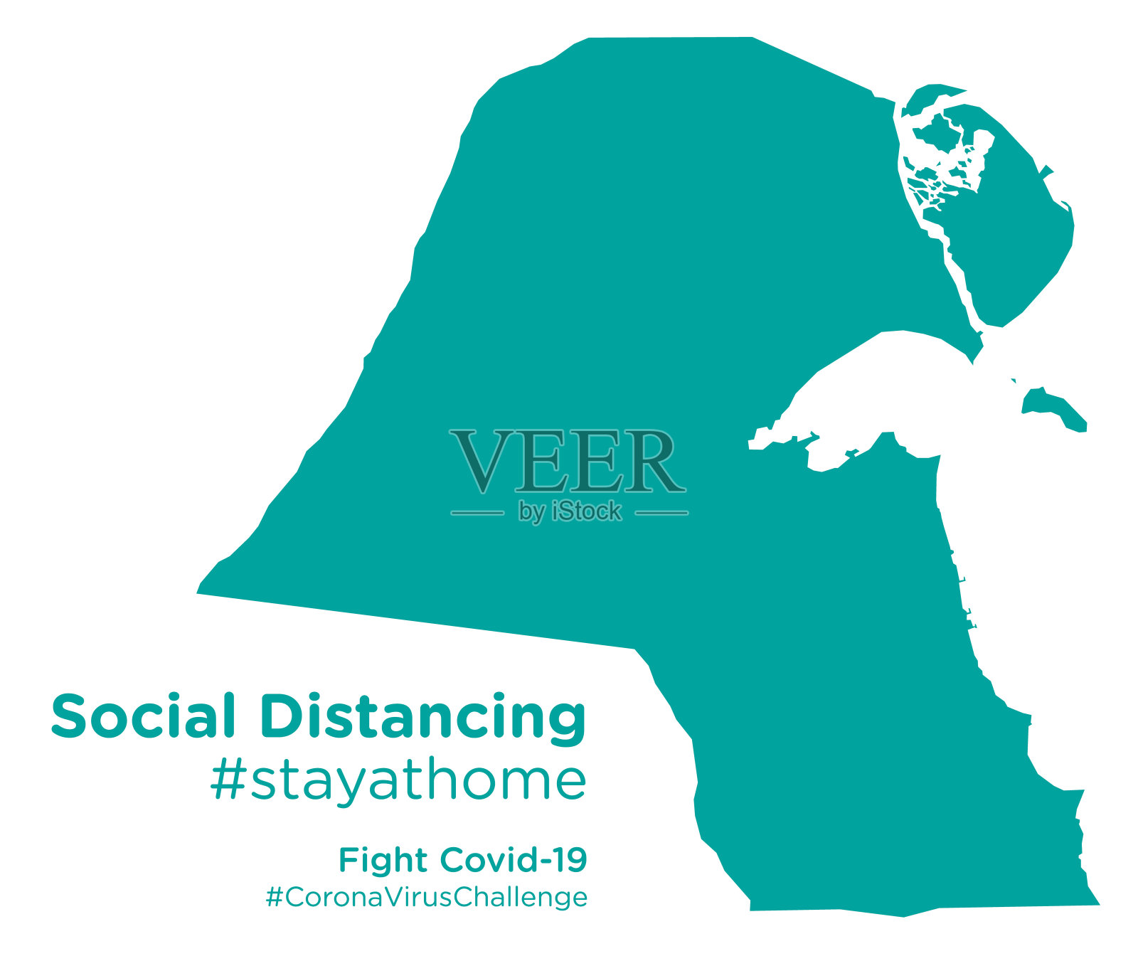 科威特地图与社交距离#呆在家里标签插画图片素材