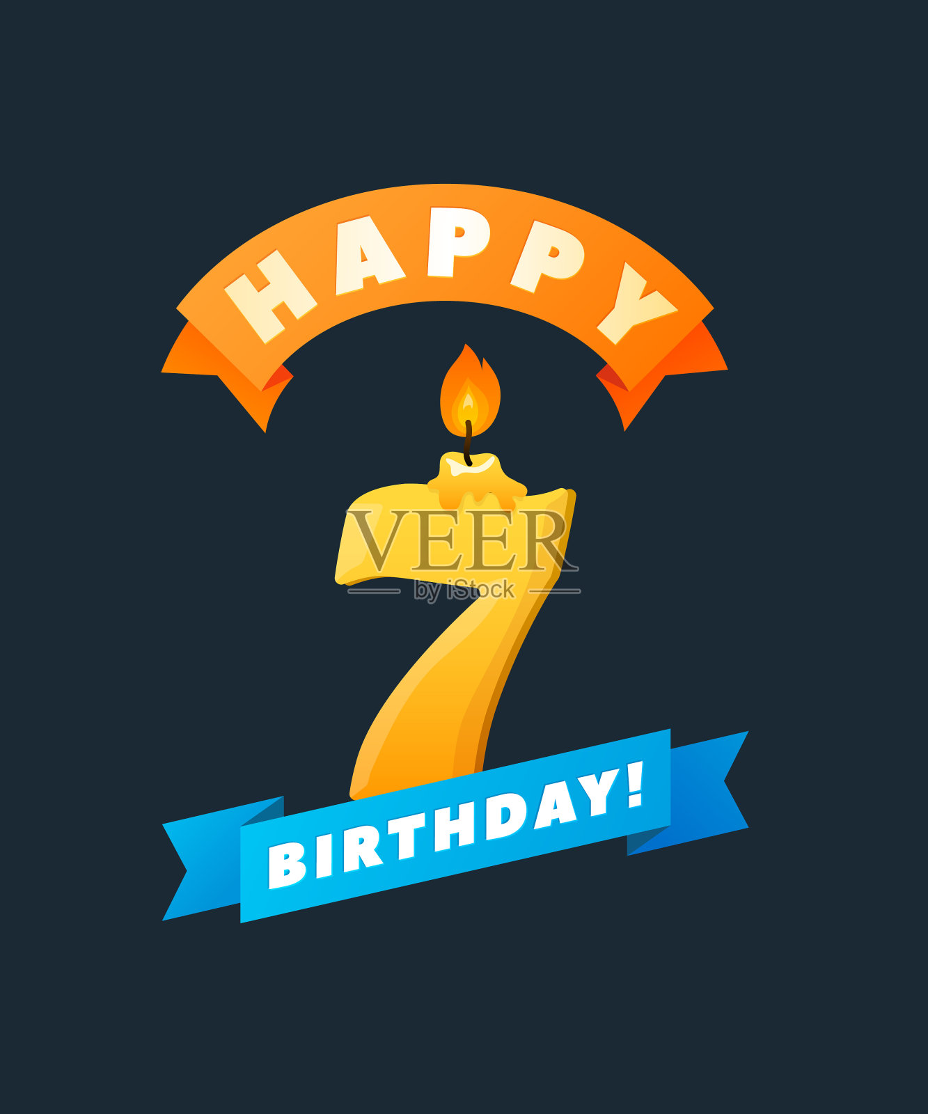 生日贺卡快乐。彩色生日蜡烛和彩带。芯和火。矢量插图。粗体手绘字体插画图片素材