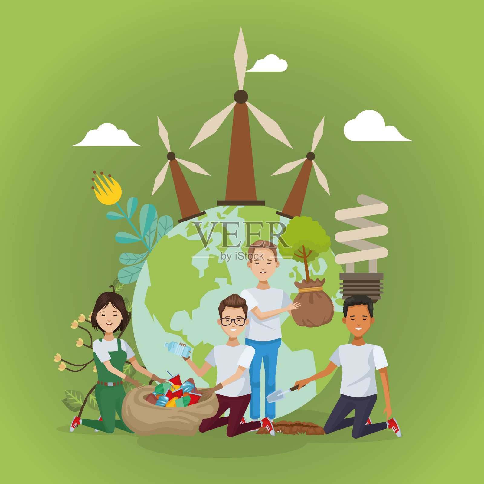 环保主义者与世界地球插画图片素材