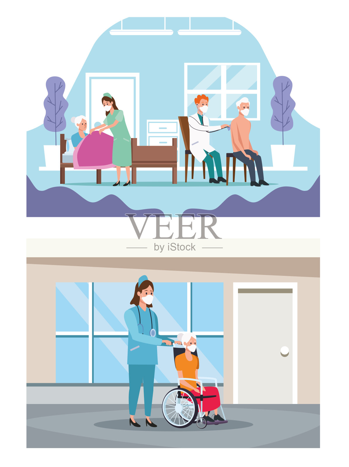 医务人员保护老人角色设计模板素材