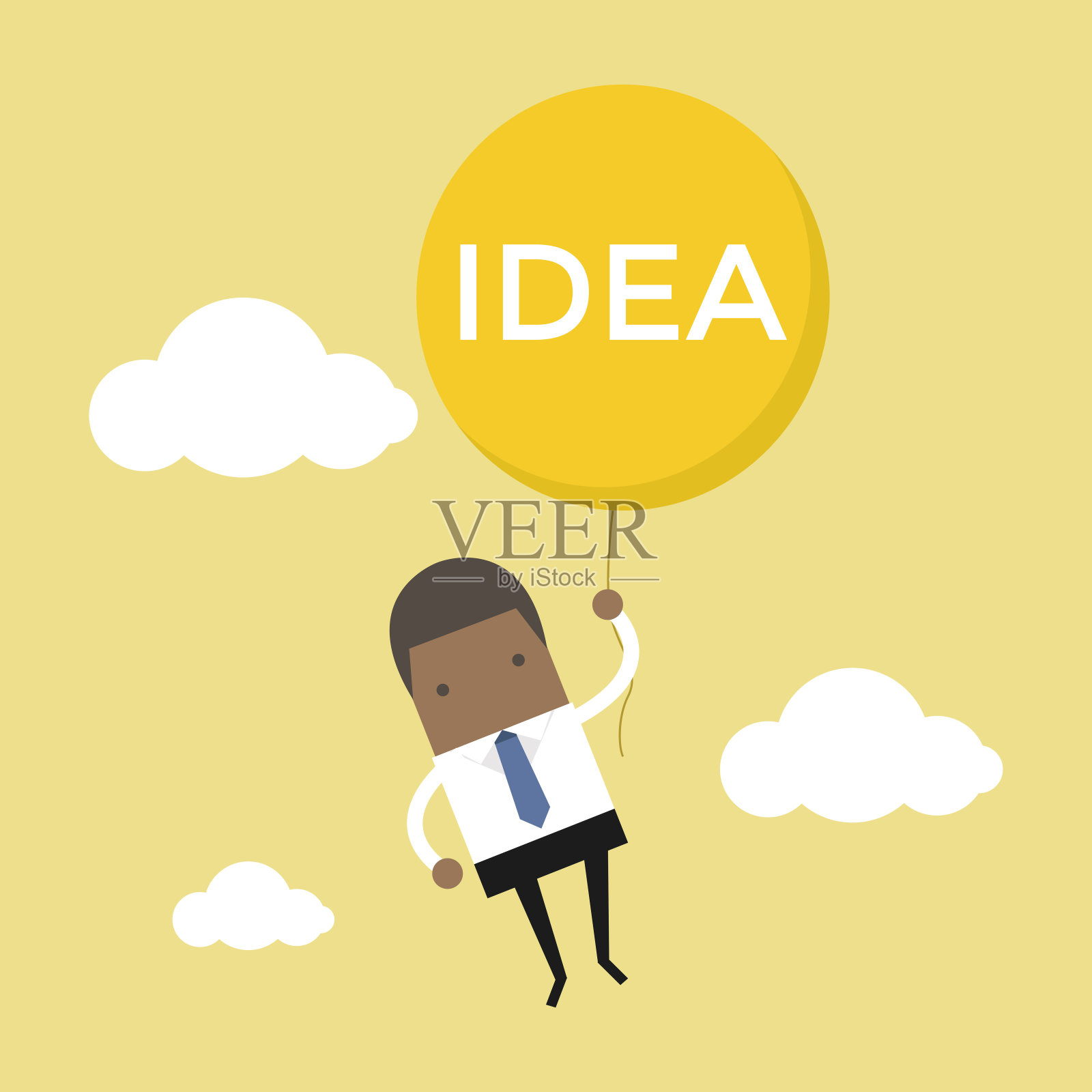 非洲商人在空中挂着创意气球。插画图片素材